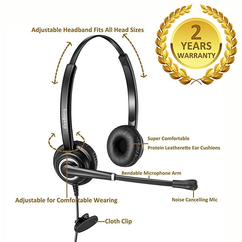 Office Headset with Noise Cancelling Microphone for Business Call wMic Mute Volume Control Telephone Headset Work for Yealink T19 T21 T24 T23 T29 T32 T36 T40 T41 T42 Grandstream