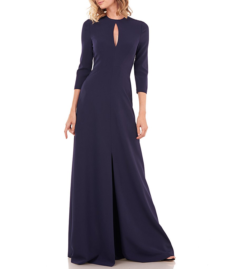 Kay Unger Hannah Keyhole Detail 3/4 Sleeve A-Line Gown