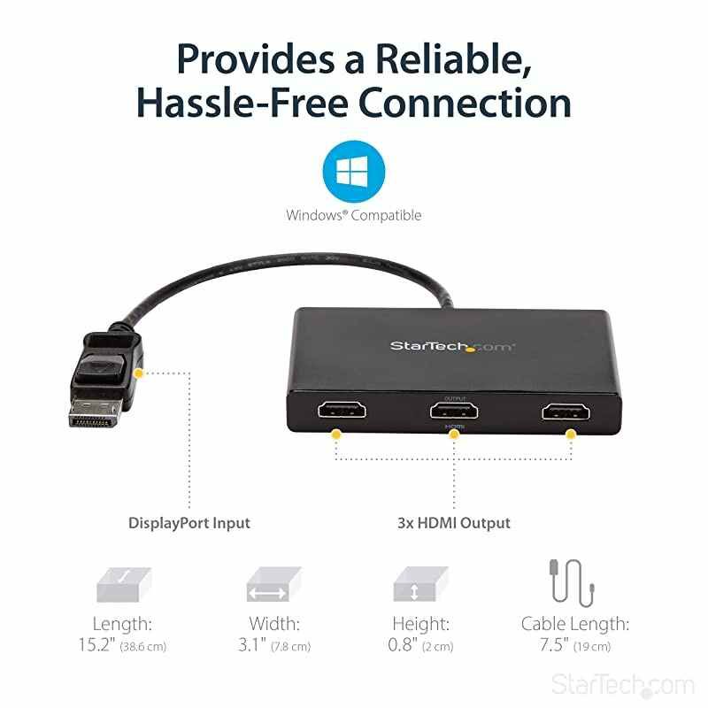 com DisplayPort to HDMI MultiMonitor Splitter 3Port MST Hub DP 12 to 3x HDMI MST Hub MSTDP123HD