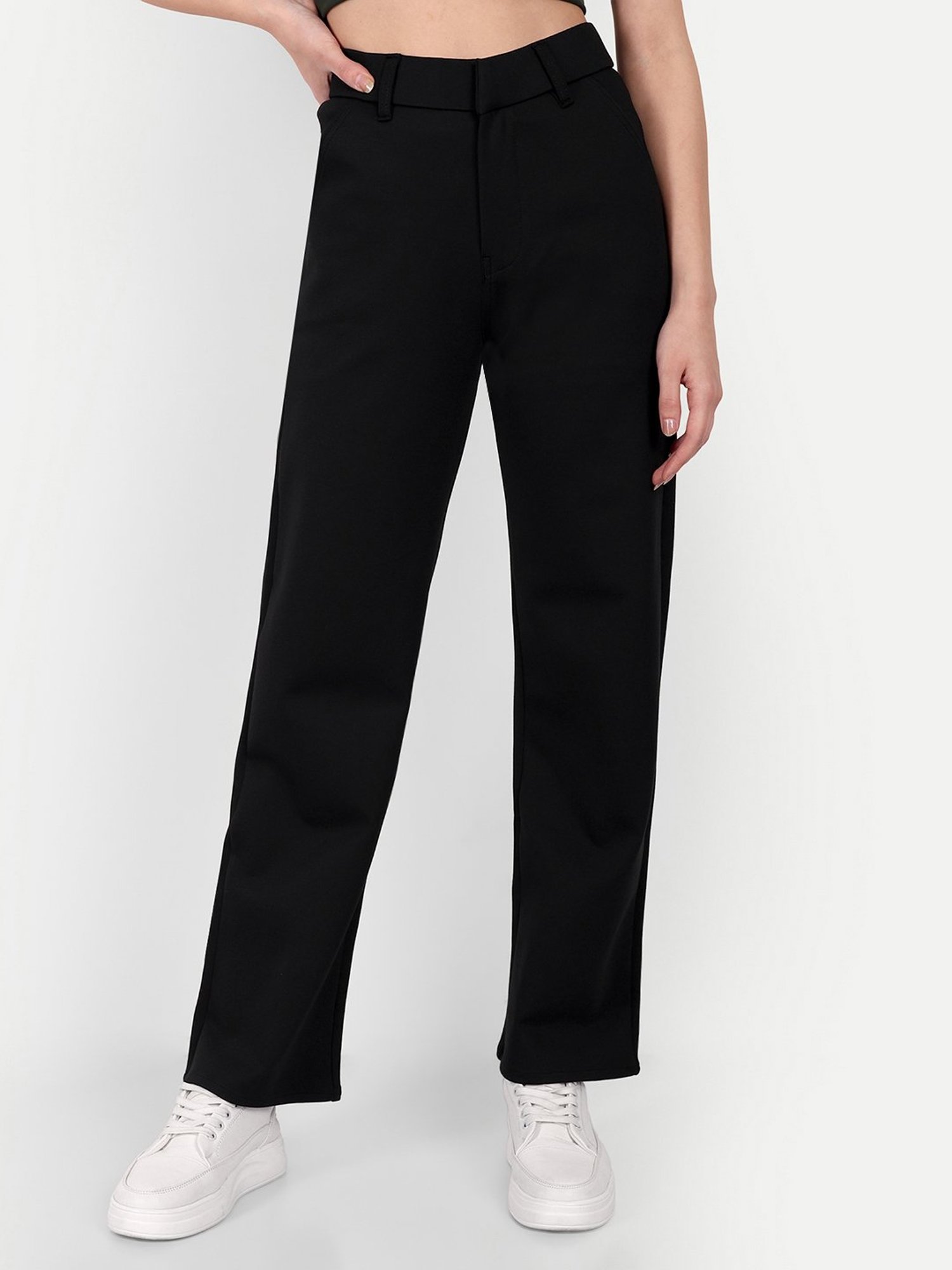 Broadstar Black Relaxed Fit High Rise Trousers