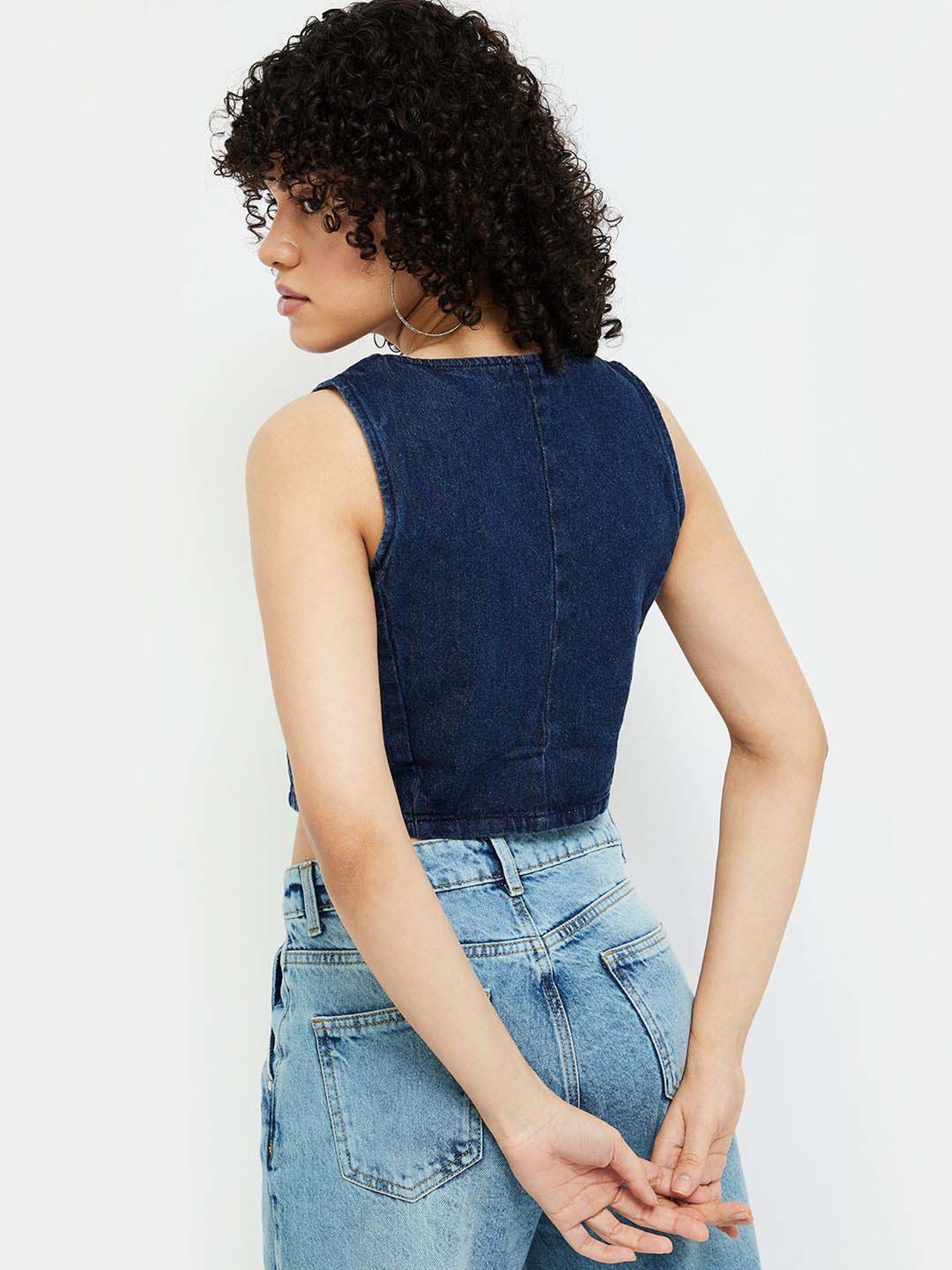 Ginger by Lifestyle Denim Blue Cotton Crop Jacket