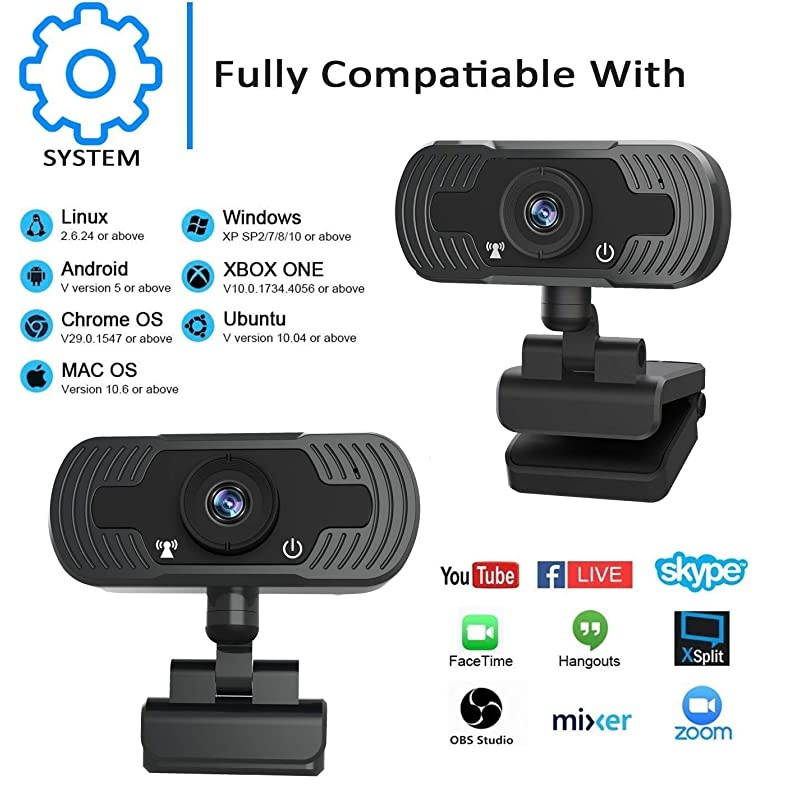 Webcam with Microphone,  Full HD 1080P Web Cameras for Computers, Web Cam for Video Conferencing, YouTube, Recording and Streaming, Computer Camera with 110-Degree View for PC,Desktop or Laptop