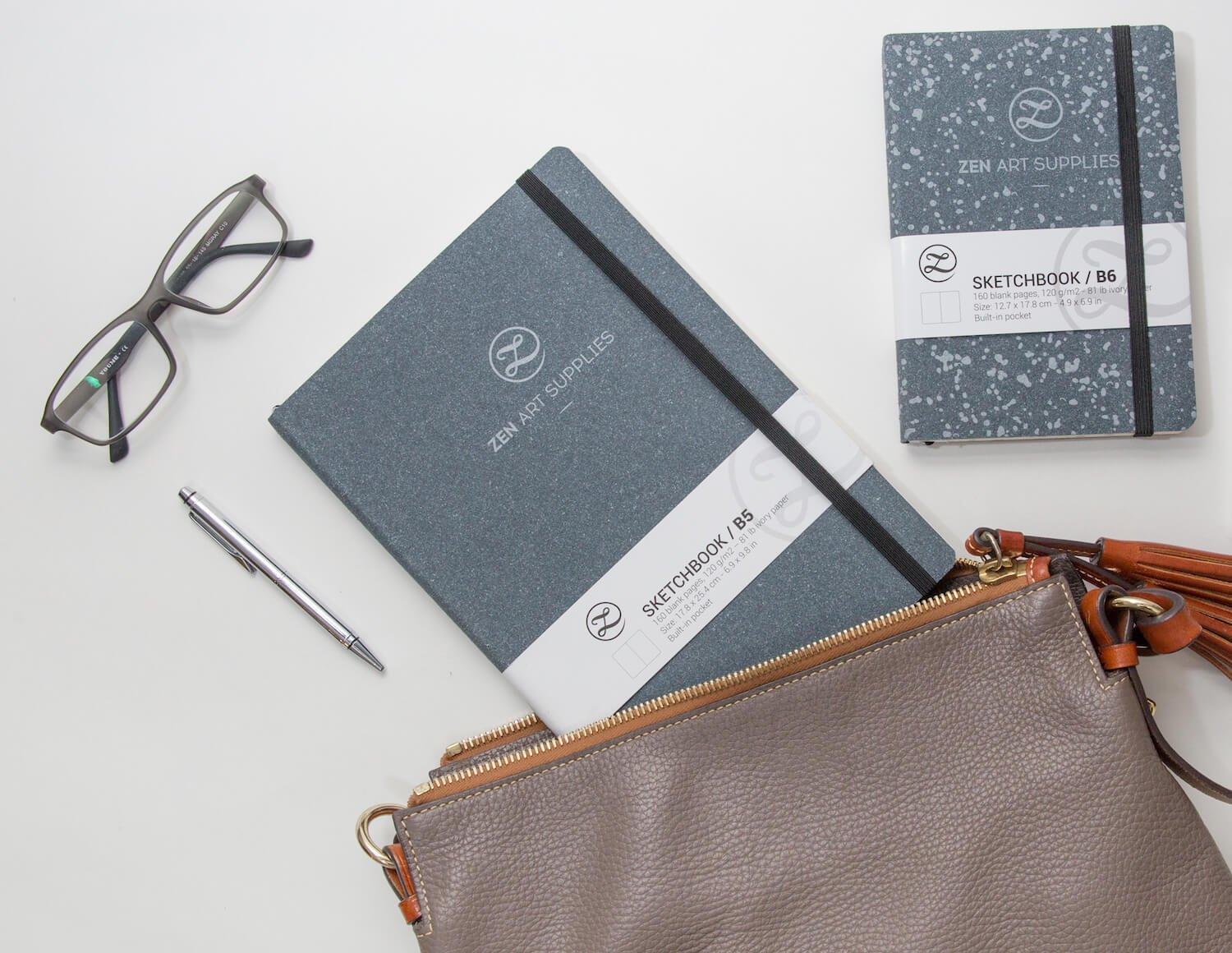 ZenArt's B5 (7&rdquo;x10&rdquo;) Sketchbook Journal - Durable Engineered Leather Cover, 160 Blank Pages of Smooth 120 GSM Acid-Free Ivory Paper, Inner Pocket, 2 Bookmarks & Elastic Band