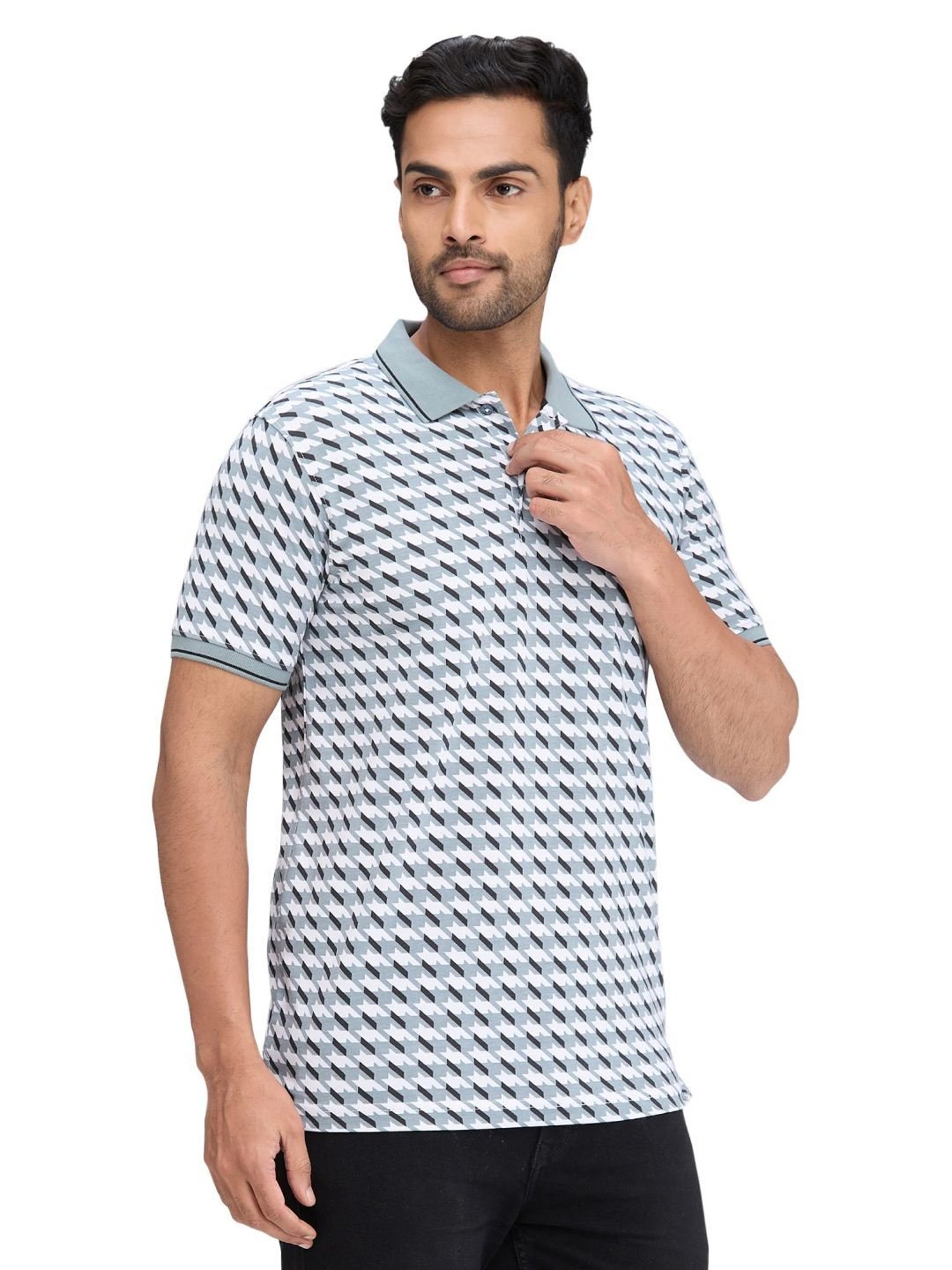 Park Avenue Grey Slim Fit Printed Polo T-Shirt