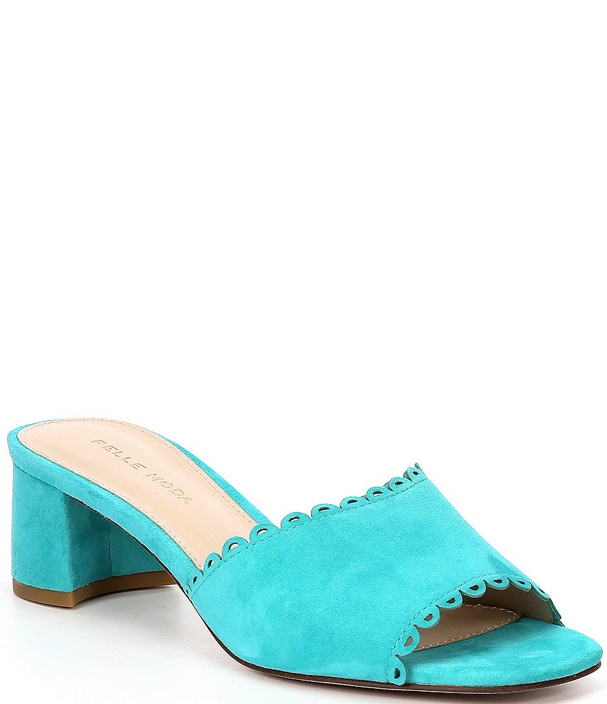 Pelle Moda Rayna Suede Scalloped Block Heel Slides