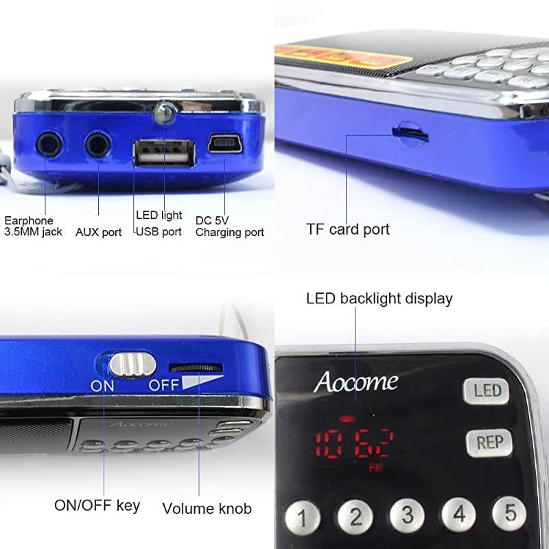 FM Portable Pocket Radio Battery Operated - with Best Reception. FM Compact USB Rechargeable Radios Music Player Support Micro SD/TF Card Slot (Blue)