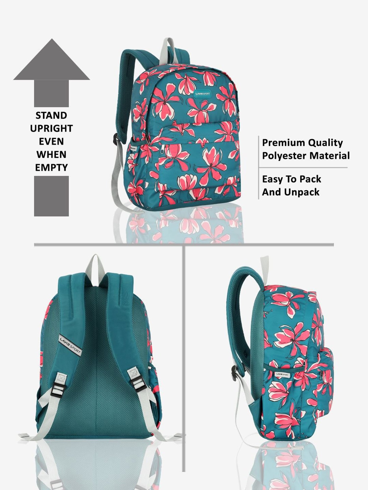 Lavie Sport Bloomy 18L Printed Casual Backpack |School Bag for Girls (Teal)