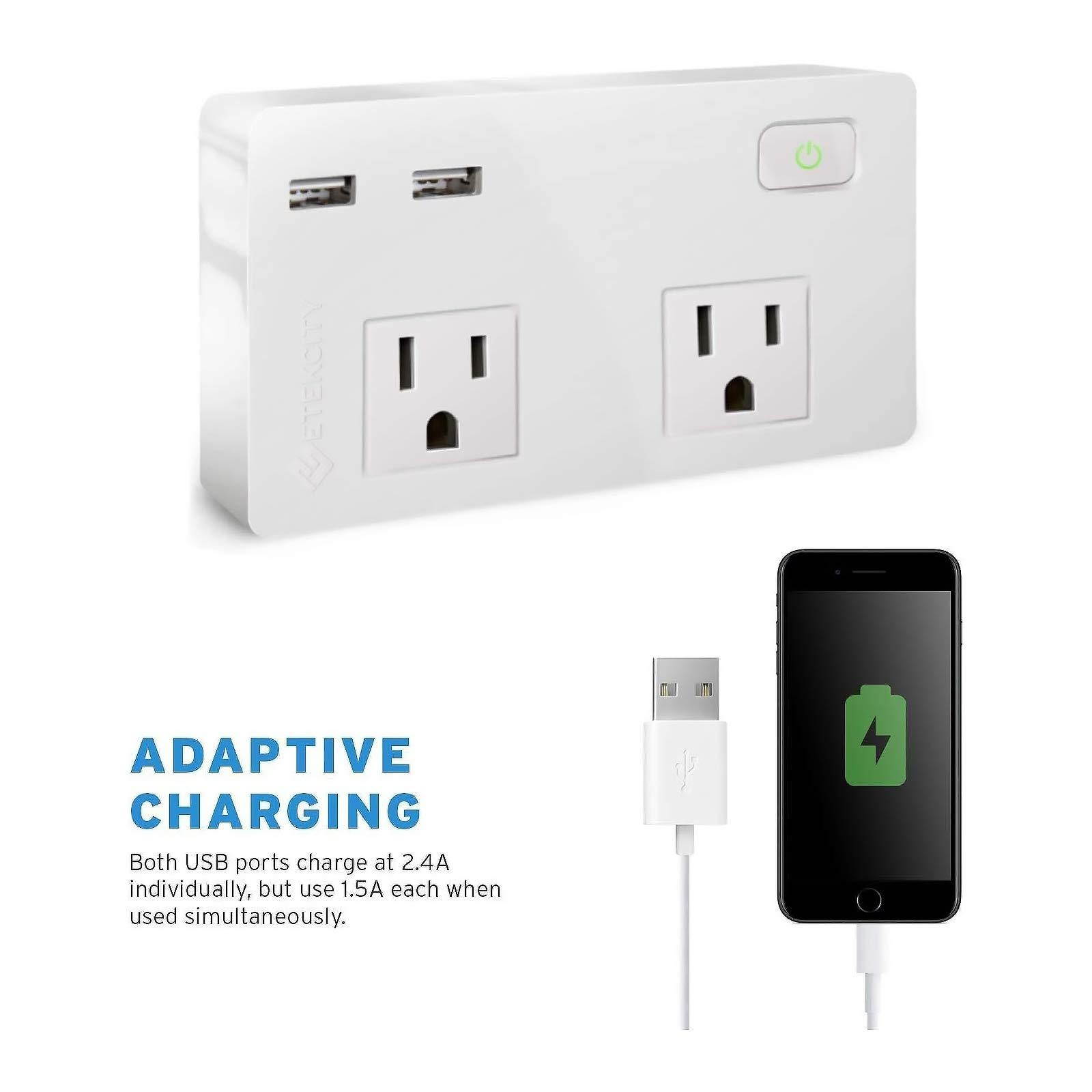 Etekcity Wall Surge Protector Power Strip with 2 USB Charging Ports, 2.4A Fast Charge, 5610 Joules, 1875W/15A, UL Listed, White