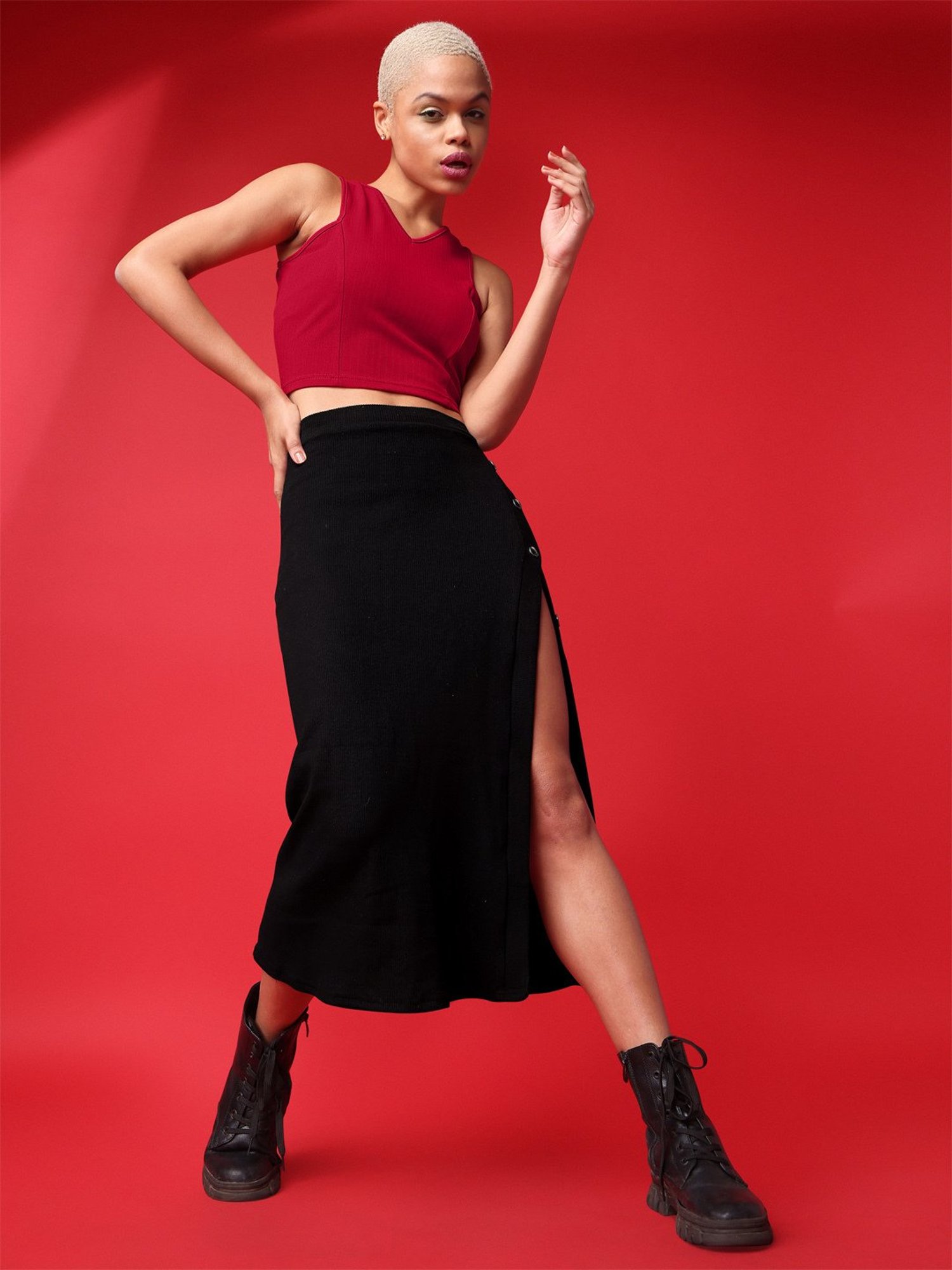 PURVAJA Red Regular Fit Crop Top