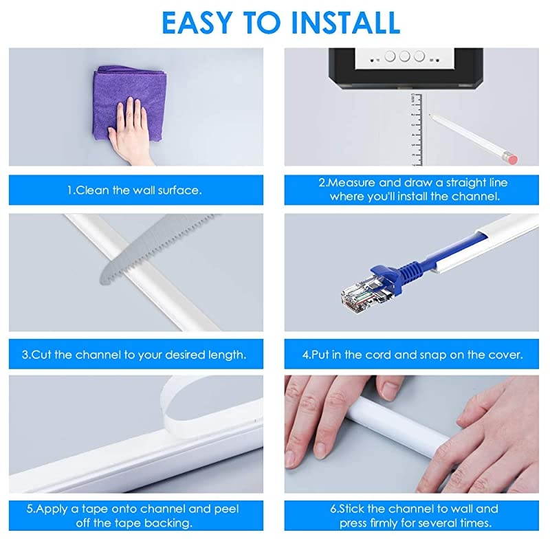 New Cord Hider 142in Mini Wire Cable Cover PVC Cable Concealer Channel Paintable Cord Cover to Hide Speaker Wire Ethernet Cable 9X L157in W05in H035in CC05 White