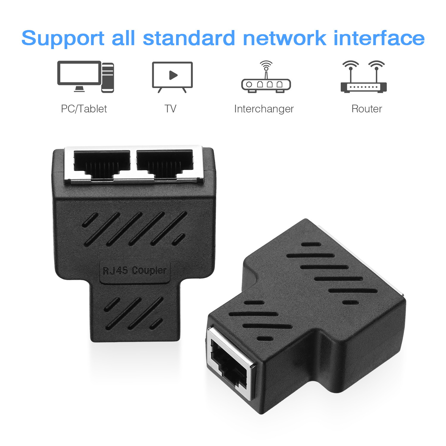 FirstPower RJ45 Splitter Adapter 1 to 2 Ways Dual Female Port CAT 7 6 5 LAN Ethernet Cable