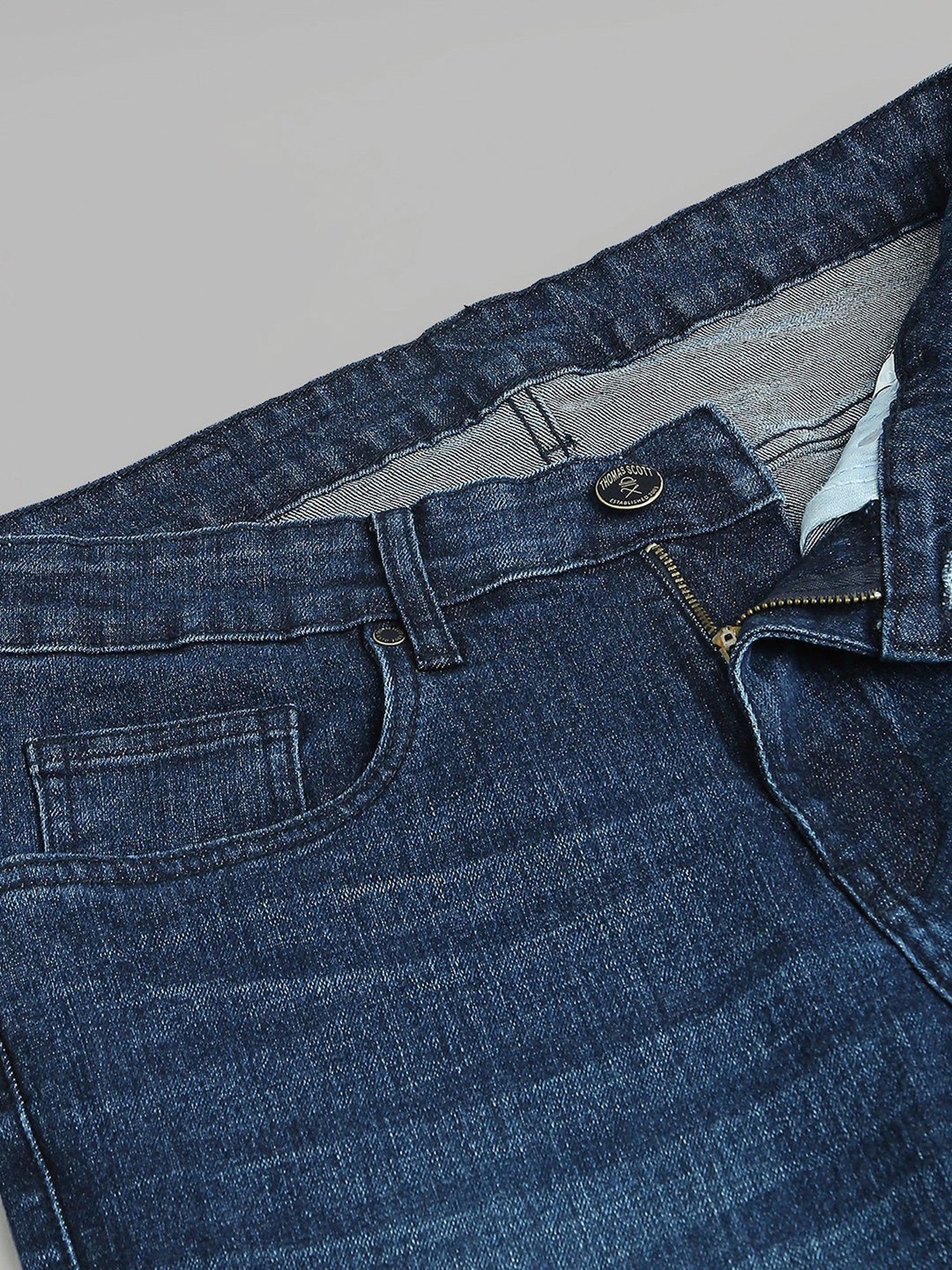 Thomas Scott Dark Blue Slim Fit Lightly Washed Jeans