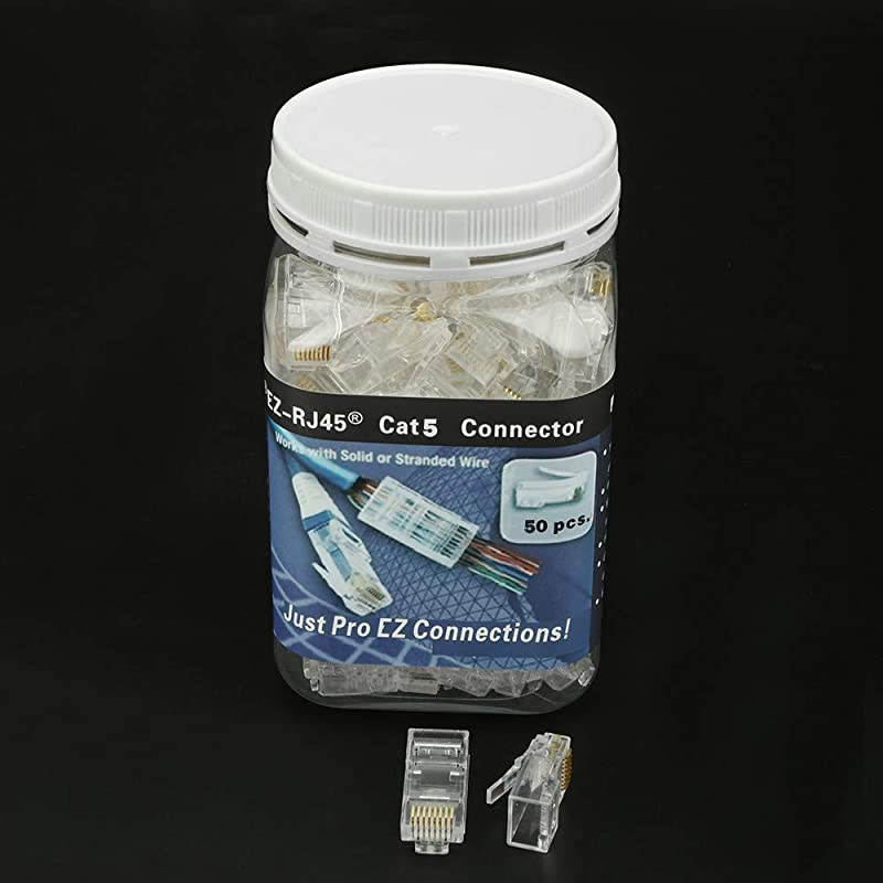 CAT5 CAT5e Connector End Pass Through Ethernet 8P8C GoldPlated Modular Plug 50 Pack