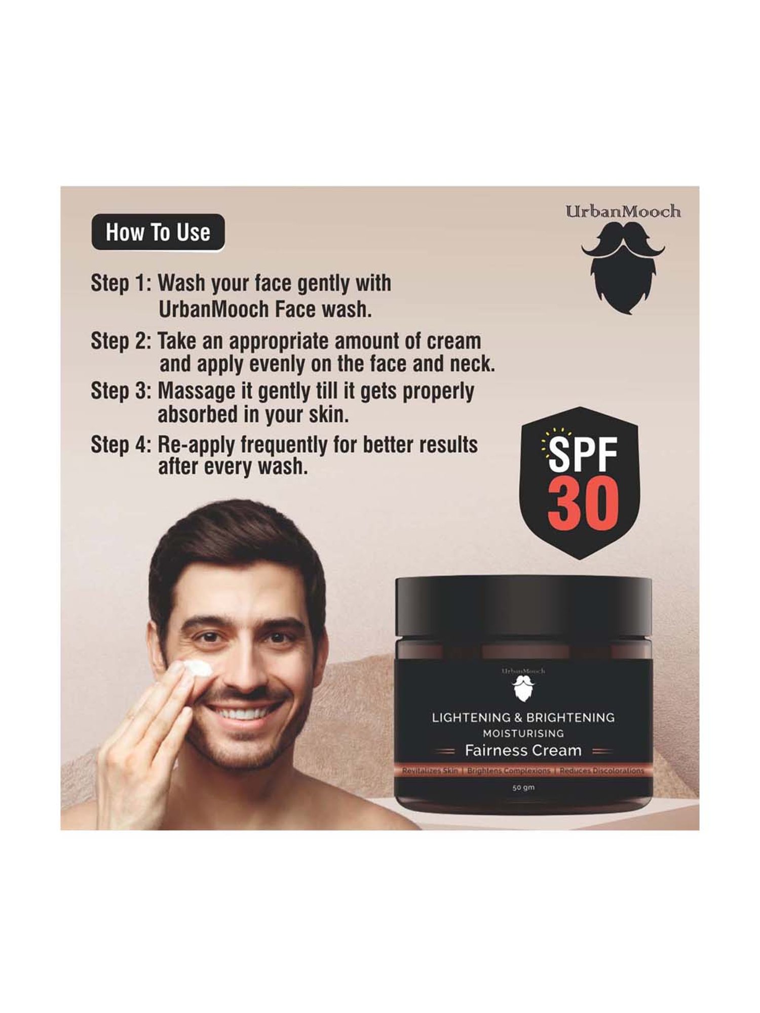 UrbanMooch Lightening & Brightening Moisturizing Fairness Cream - 50 gm