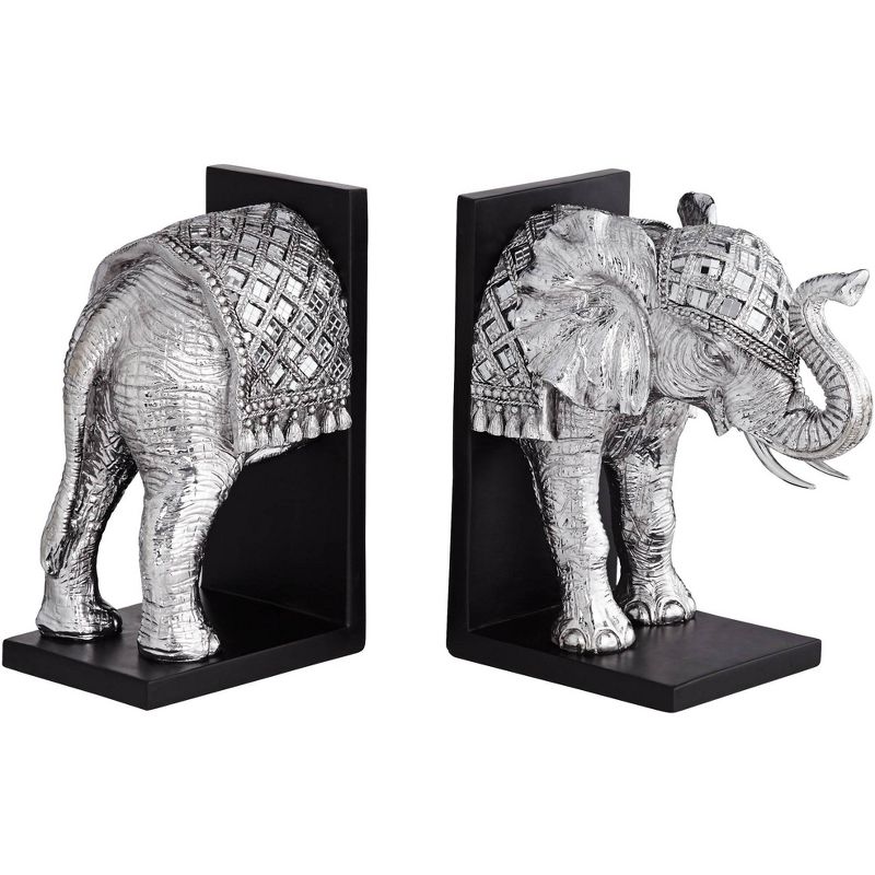 Hand Painted Silver Elephant Book-Ends 9 1/4" High