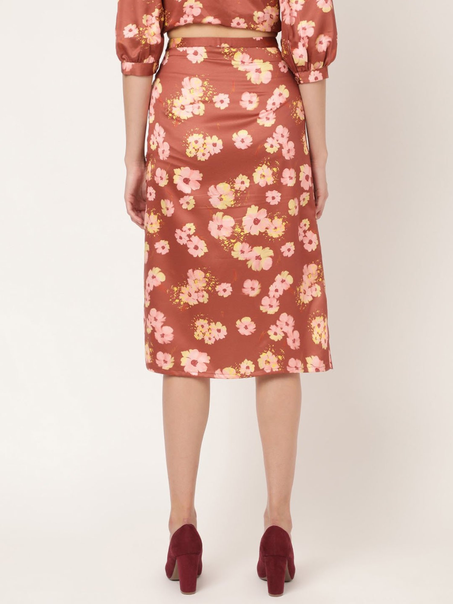 Elle Brown Floral Print Skirt