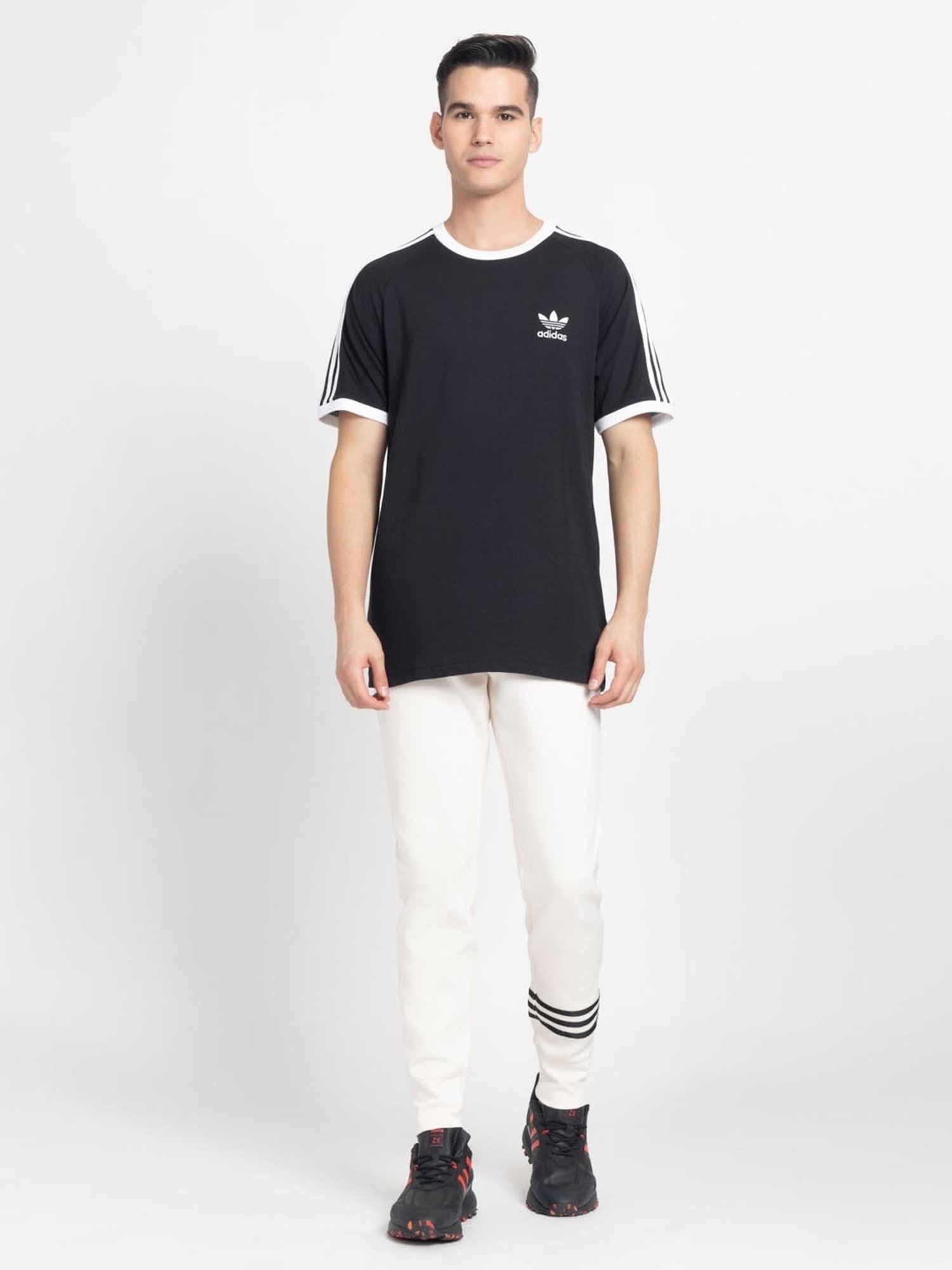 Adidas Originals Black Regular Fit Striped T-Shirt