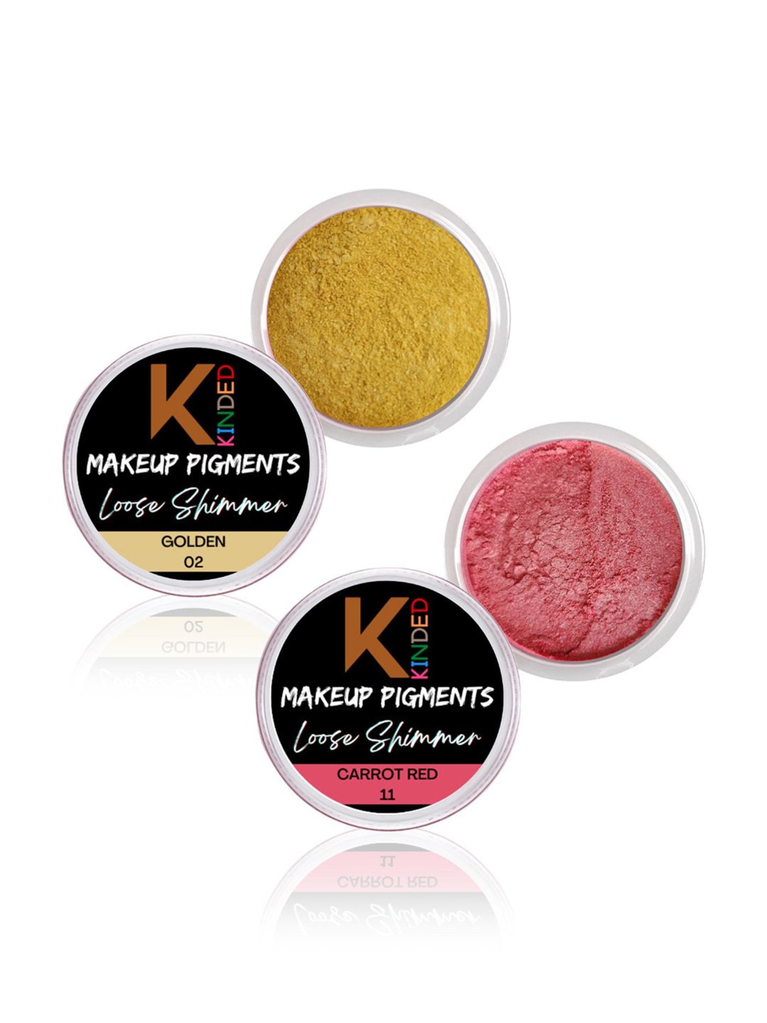 KINDED Makeup Pigments Loose Shimmer Powder Eyeshadow 02 Golden & 11 Carrot Red Combo