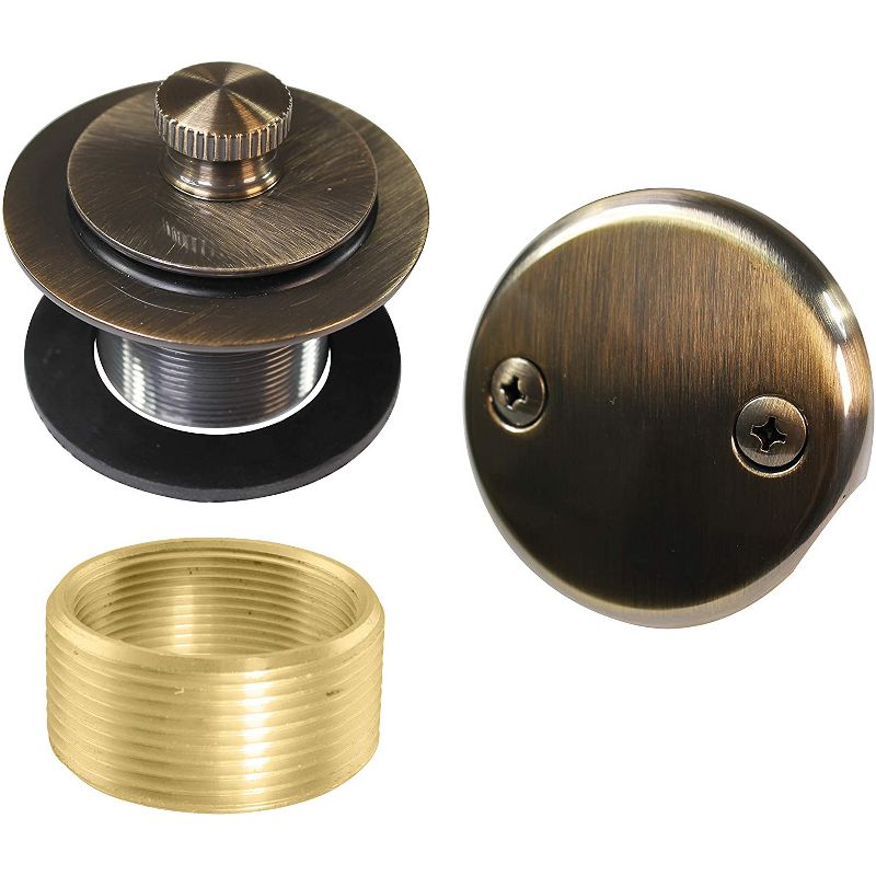 Westbrass D94K-06 1.5 Inch Diameter Twist & Close Bathtub and Shower Trim Hardware Set with 2 Hole Faceplate, Antique Brass Finish