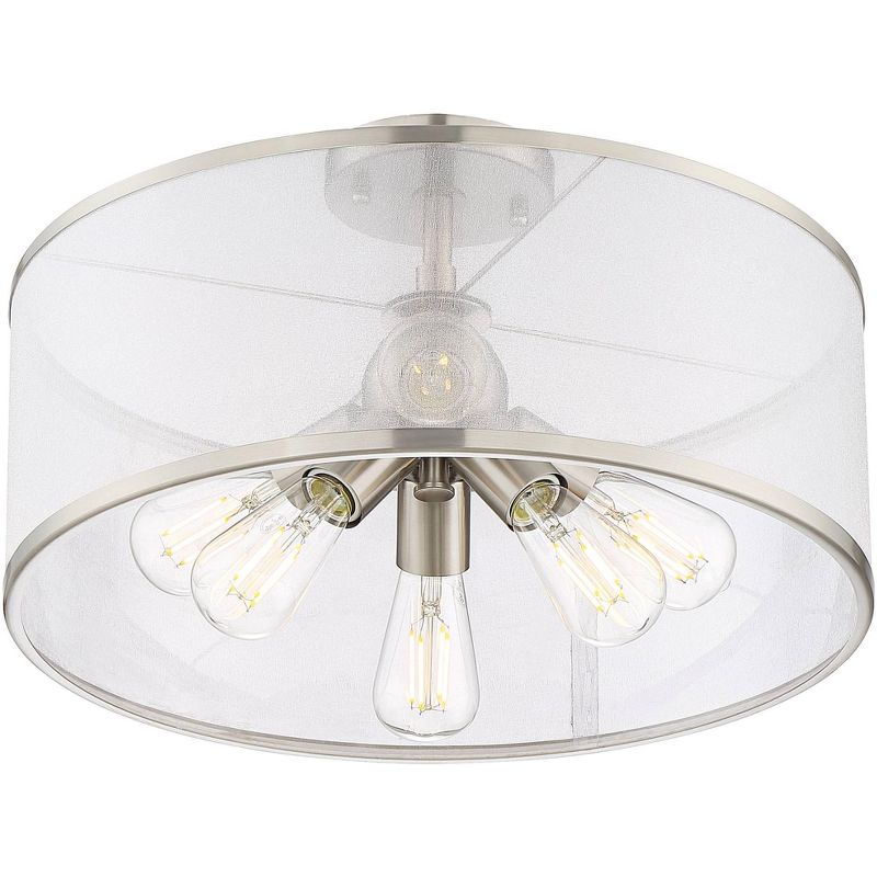 Possini Euro Design Modern Ceiling Light Semi Flush Mount Fixture LED Brushed Nickel 18" Wide 6-Light Organza Sheer for Bedroom