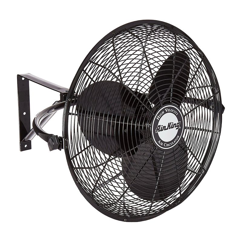 Air King 20 Inch 1/6 Horsepower 3-Speed 90-Degree Adjustable Angle Non-Oscillating Enclosed Workshop Home Garage Steel Wall Mounted Fan, Black
