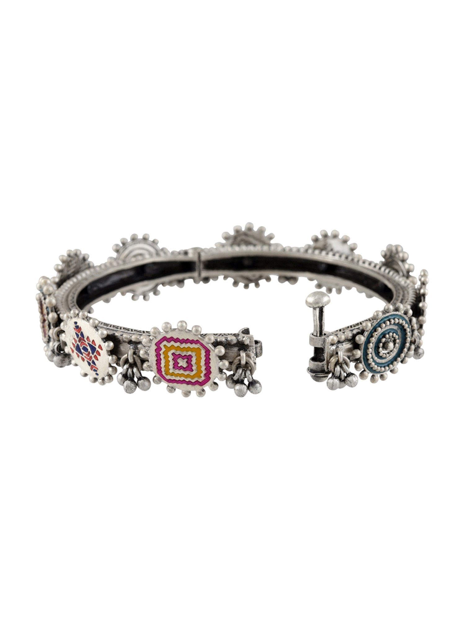 Tribe Amrapali 92.5 Sterling Silver Rangoli Ghungroo Classic Bangle for Women