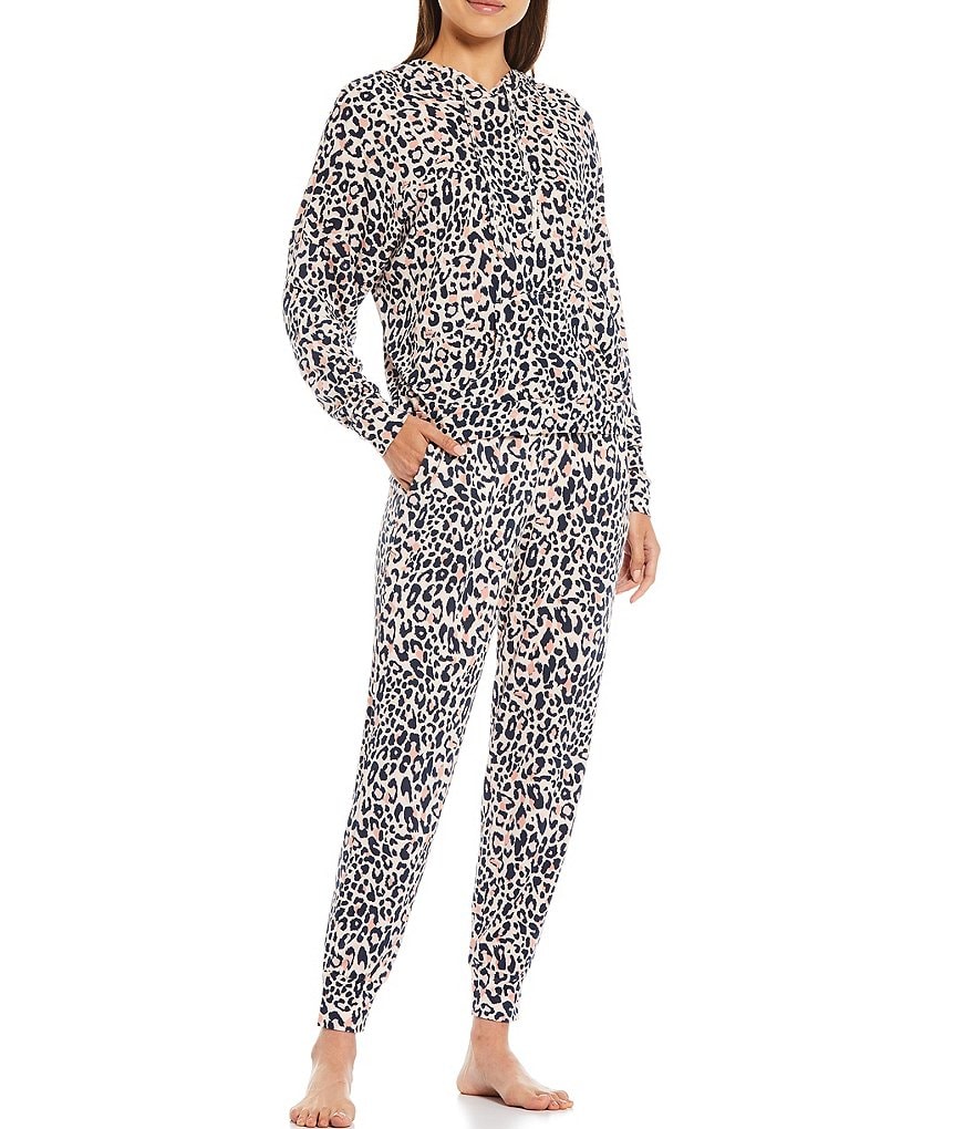 Honeydew Intimates Travel Light Leopard Print Long Sleeve Jersey Coordinating Lounge Hoodie
