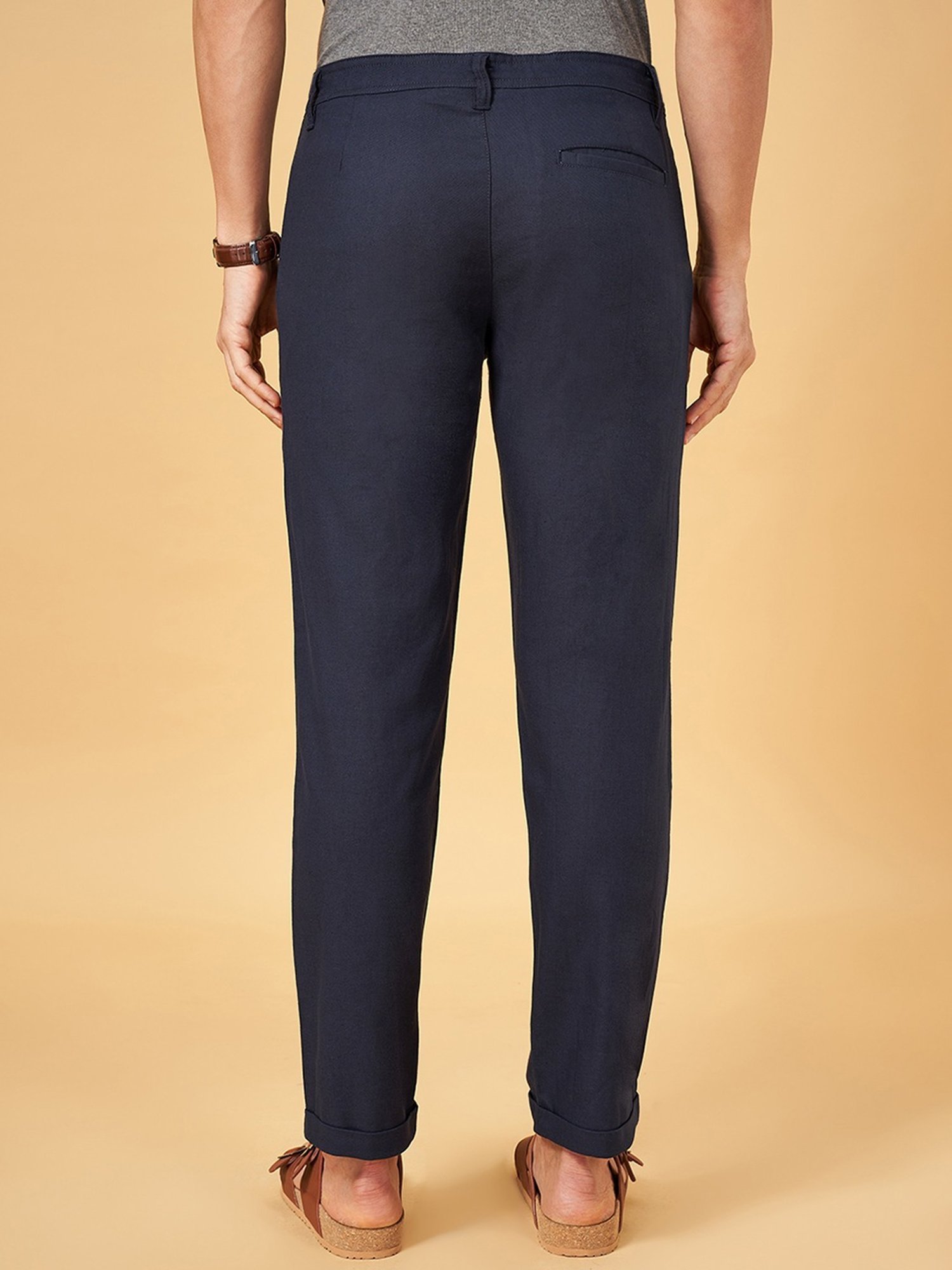 Indus Route by Pantaloons Dark Navy Cotton Regular Fit Trousers