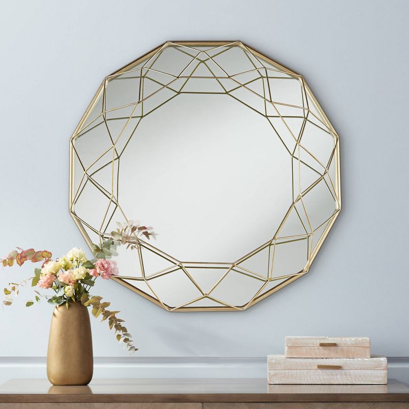 Noble Park Madeley Gold Metal Cage 29 1/2" Dodecagon Wall Mirror