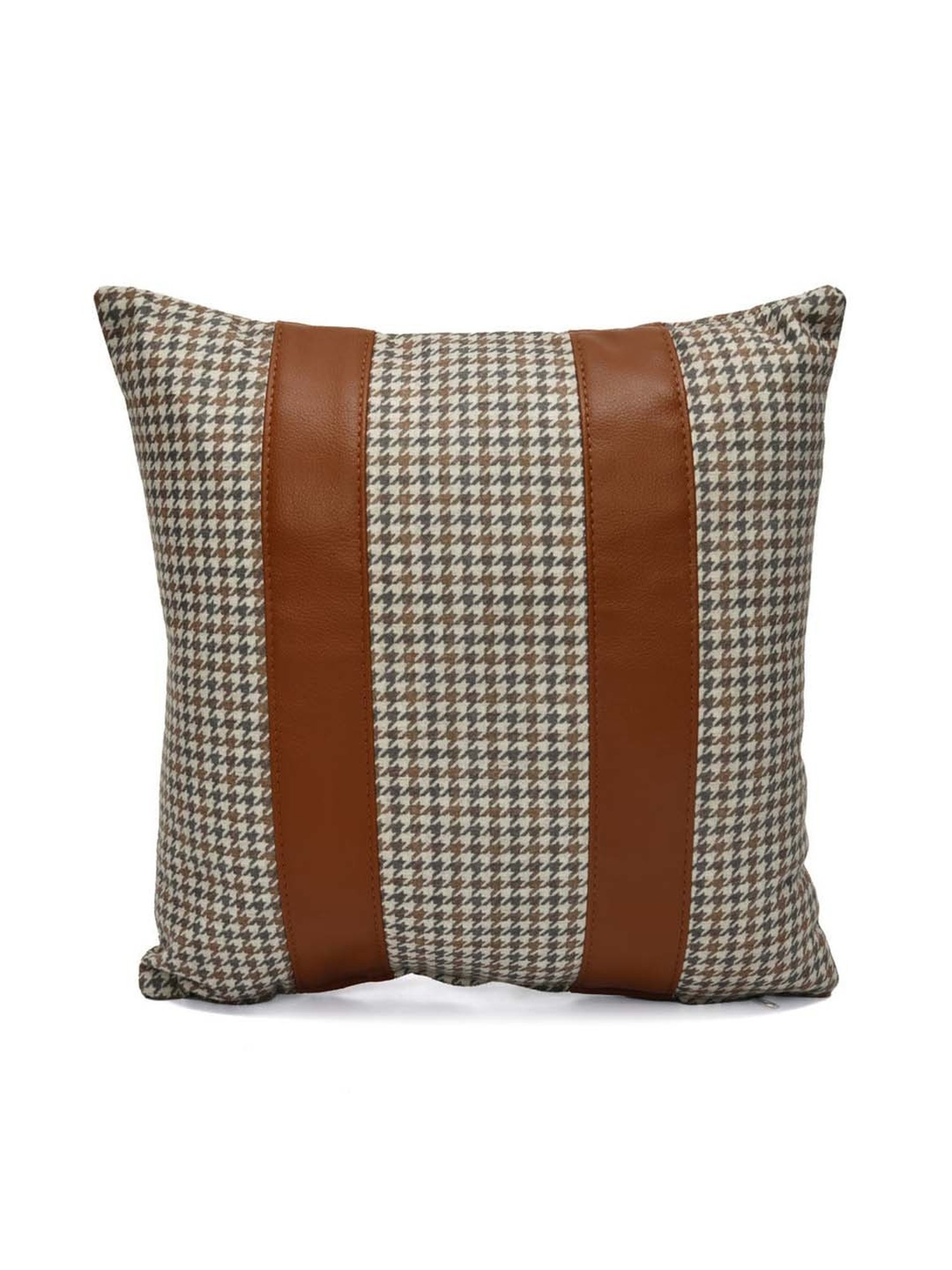 @home Beige & Tan Leather Cushion Cover With Zipper