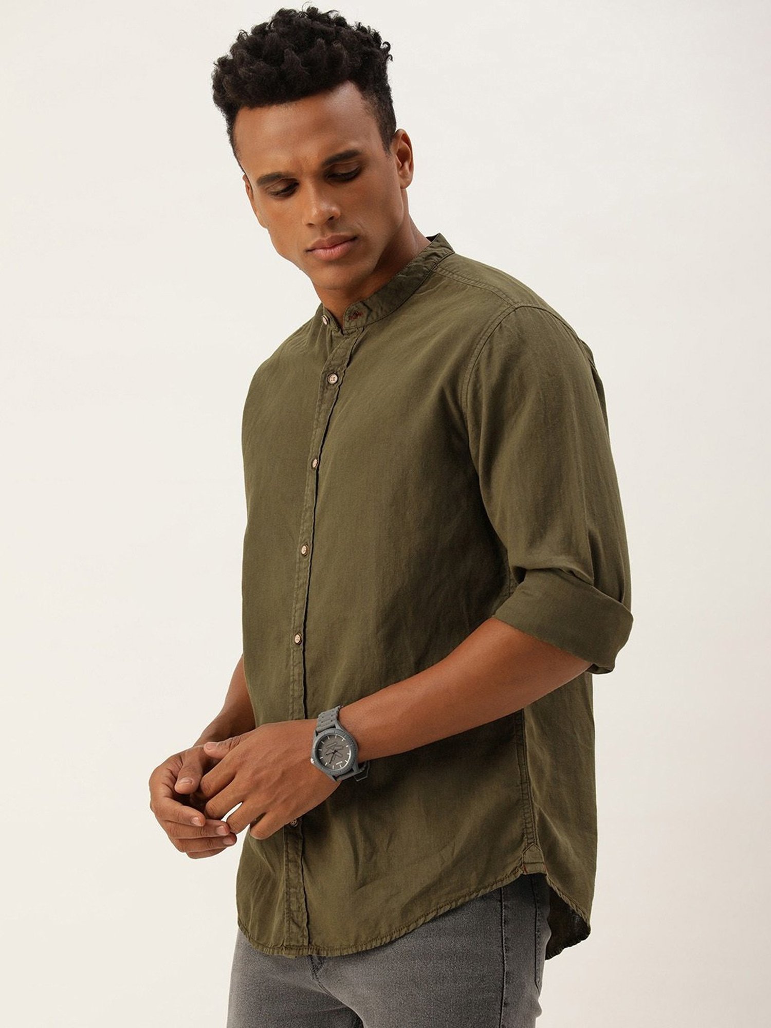Bene Kleed Army Green Regular Fit Shirt