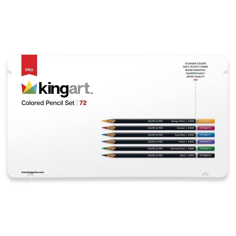 Kingart 72ct Colored Pencil Set In Tin Case - Pro level