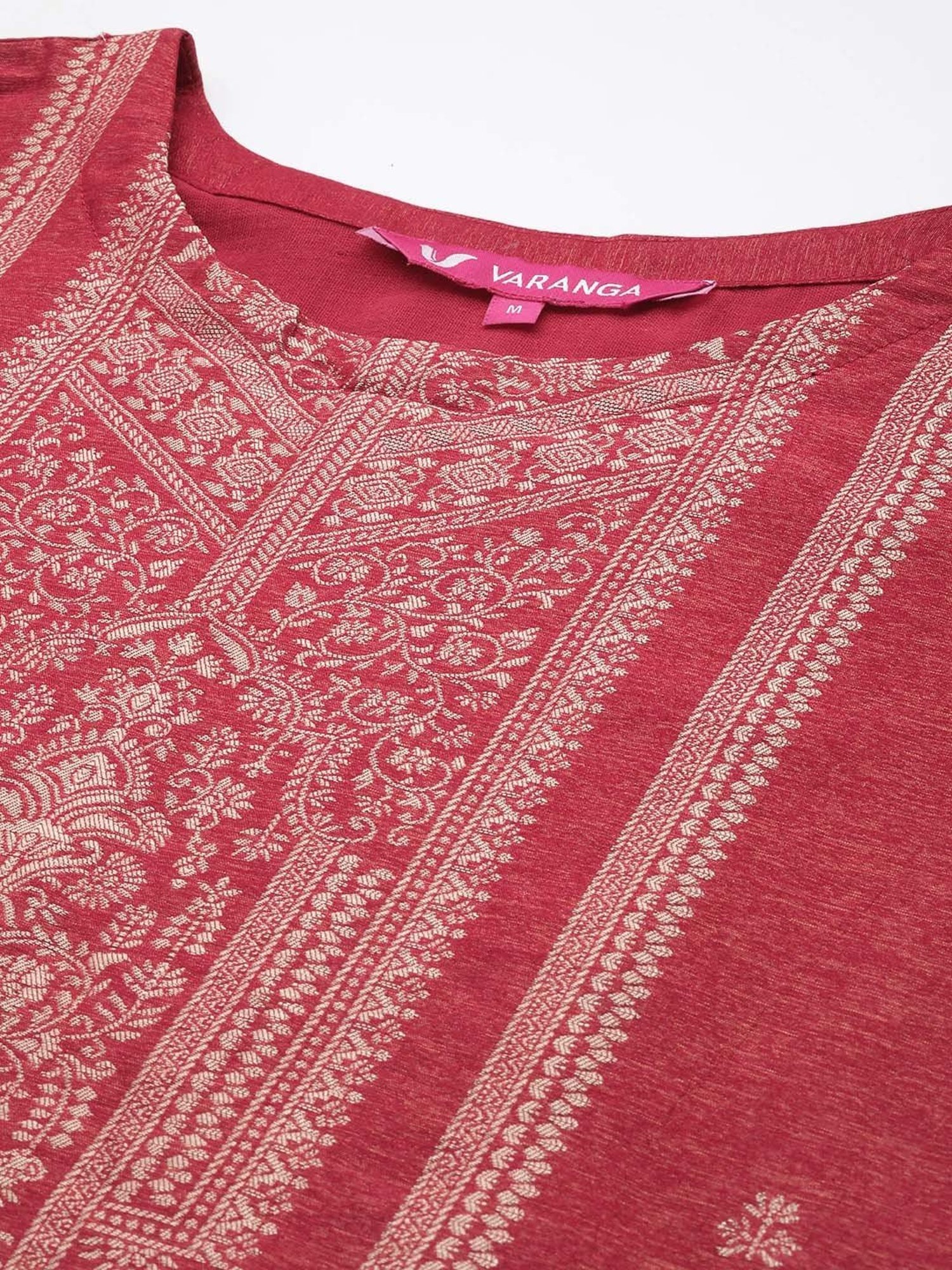 Varanga Maroon Woven Pattern Kurta Pant Set With Dupatta