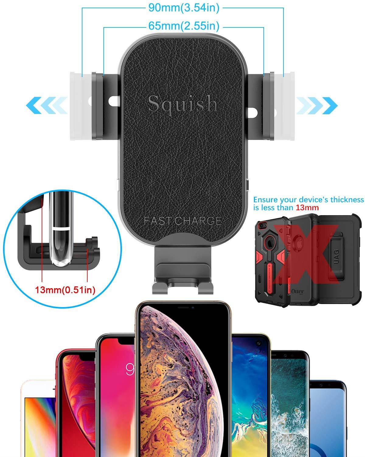 Wireless Car Charger, Squish 2-in-1 Universal Cell Phone Holder Cup Holder Phone Mount Car Air Vent Holder for iPhone, Samsung, Moto, Huawei, Nokia, LG, Smartphones (7.6 inches)