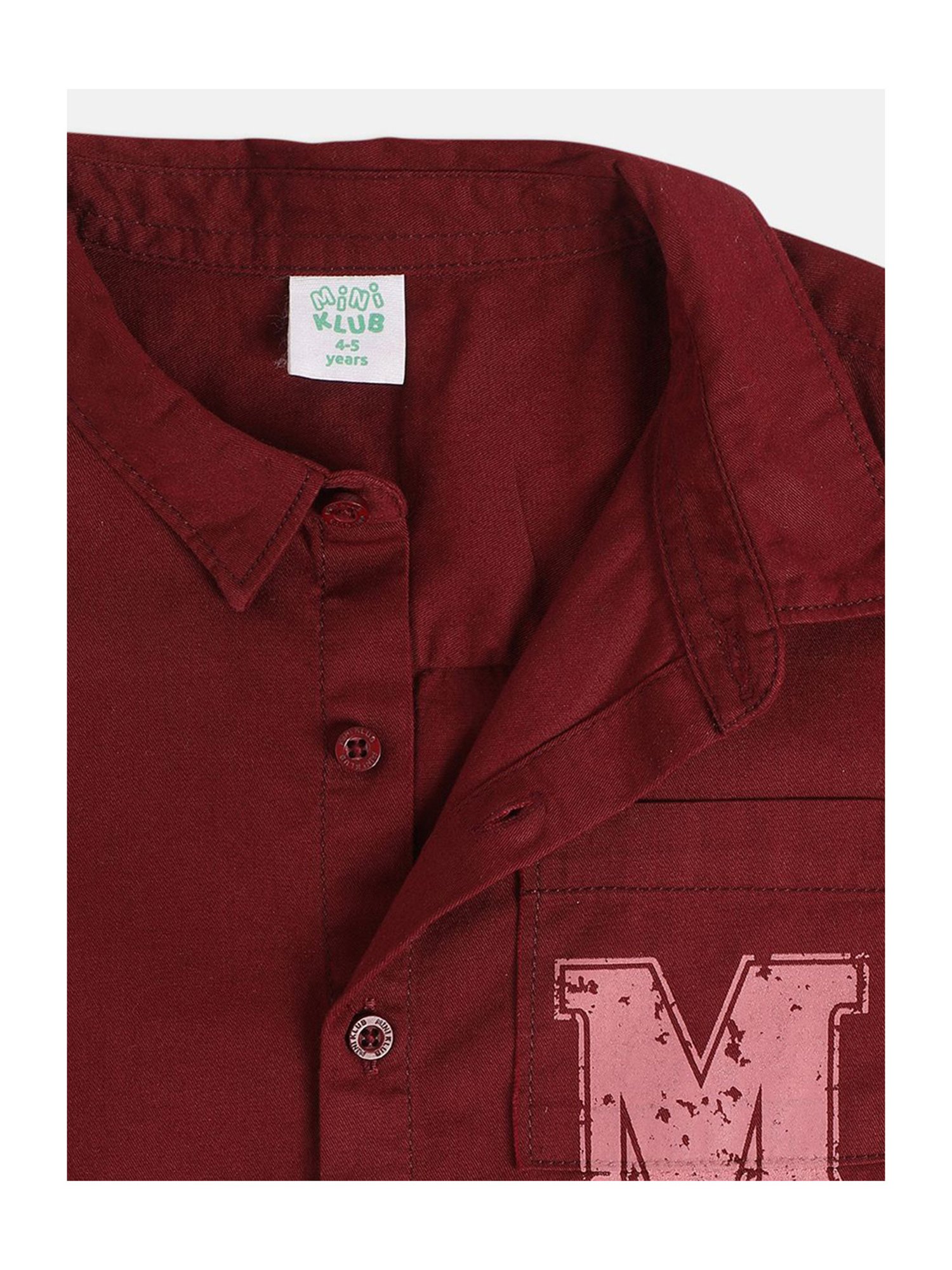 MINIKLUB Boys Maroon Solid Full Sleeves Shirt