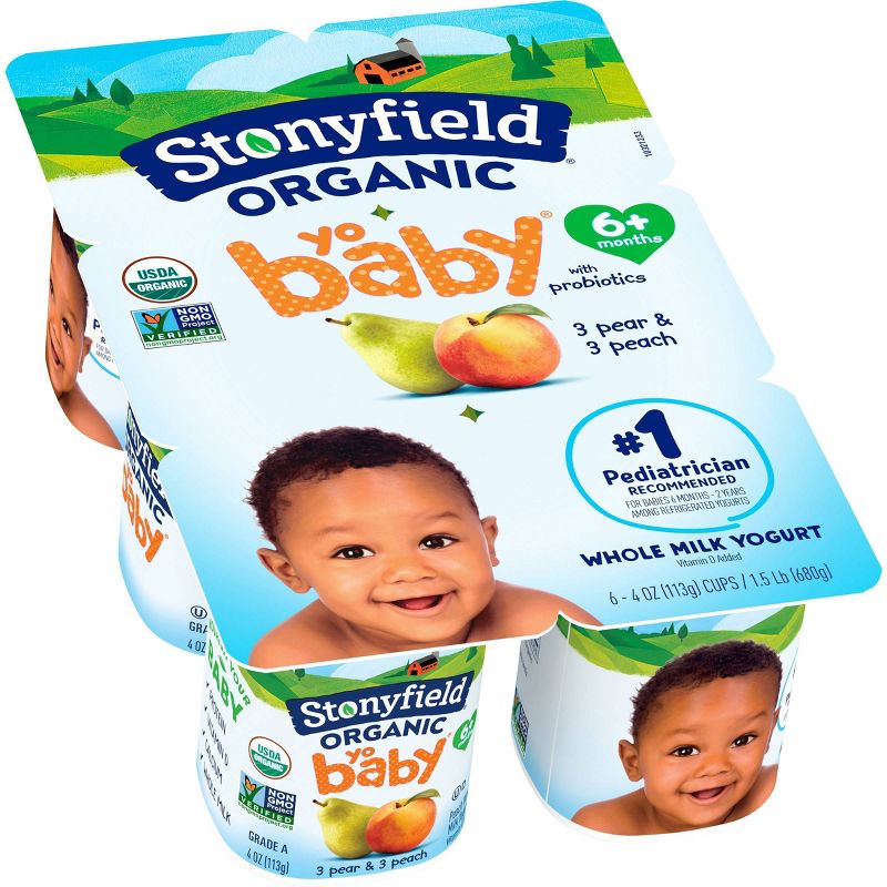 Stonyfield Organic YoBaby Pear & Peach Whole Milk Kids' Probiotic Yogurt - 6ct/4oz Cups