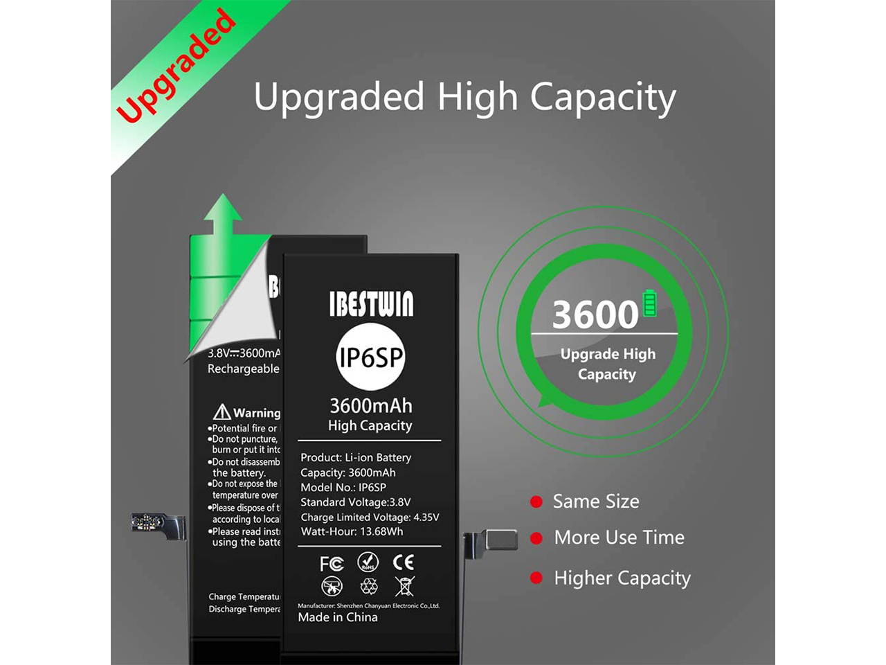Battery for iPhone 6s Plus, IBESTWIN 3600mAh High Capacity Replacement Battery kit for iPhone 6s Plus with Full Remove Tool and Instruction, 0 Cycle