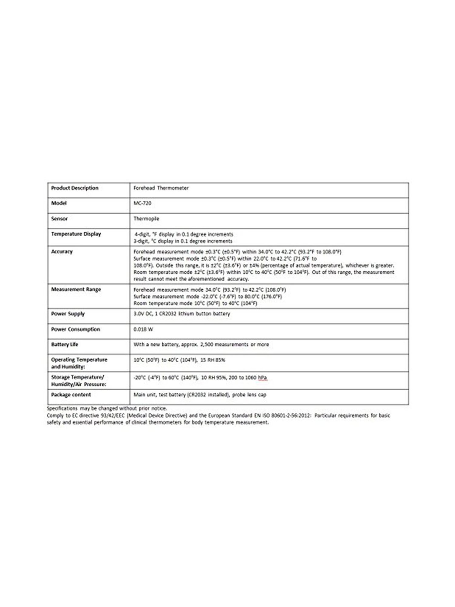 Omron MC-720 Non-Contact Infrared Digital Forehead Thermometer (White)