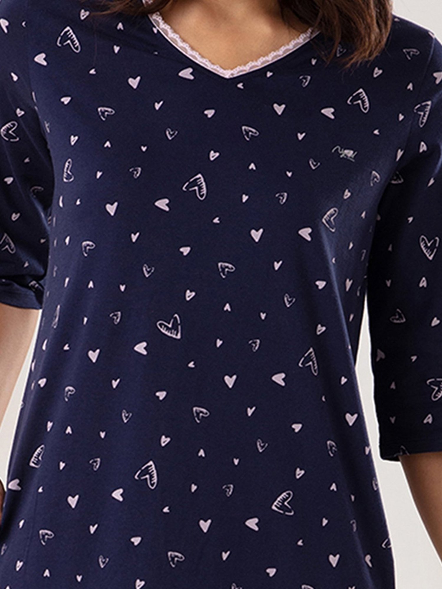 Nykd Printed Paradise Comfy Cotton Sleep Dress - Navy Print