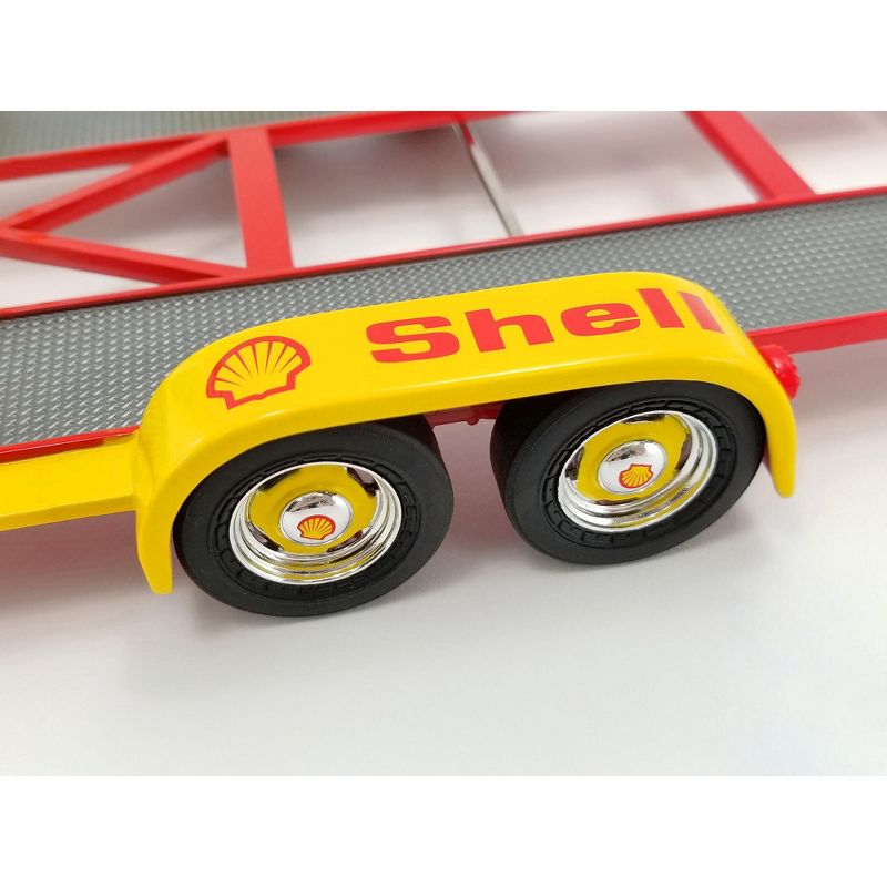 Tandem Car Trailer with Tire Rack "Shell Oil" Yellow 1/18 Diecast Model by GMP