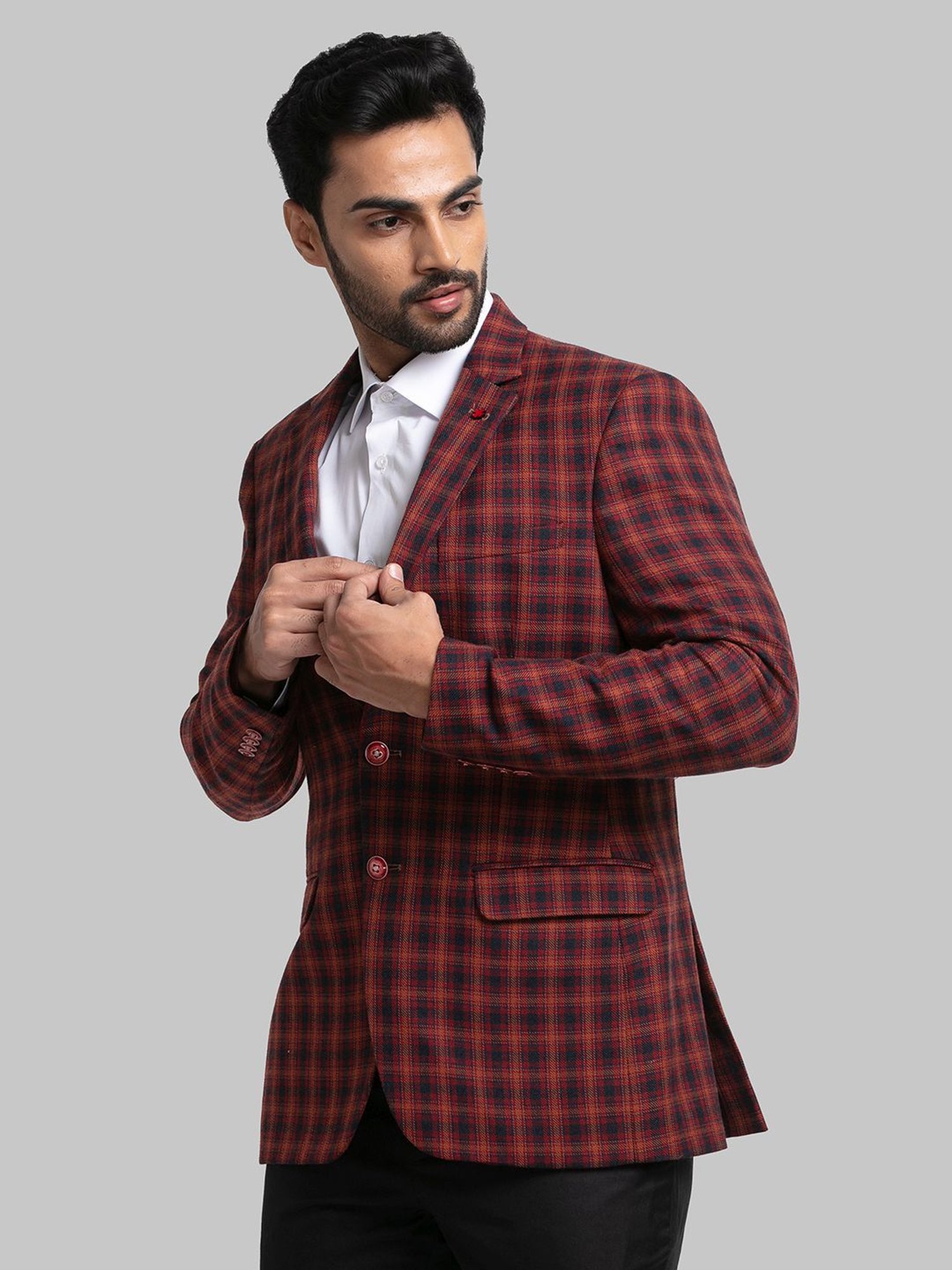 Raymond Orange Regular Fit Checks Blazer