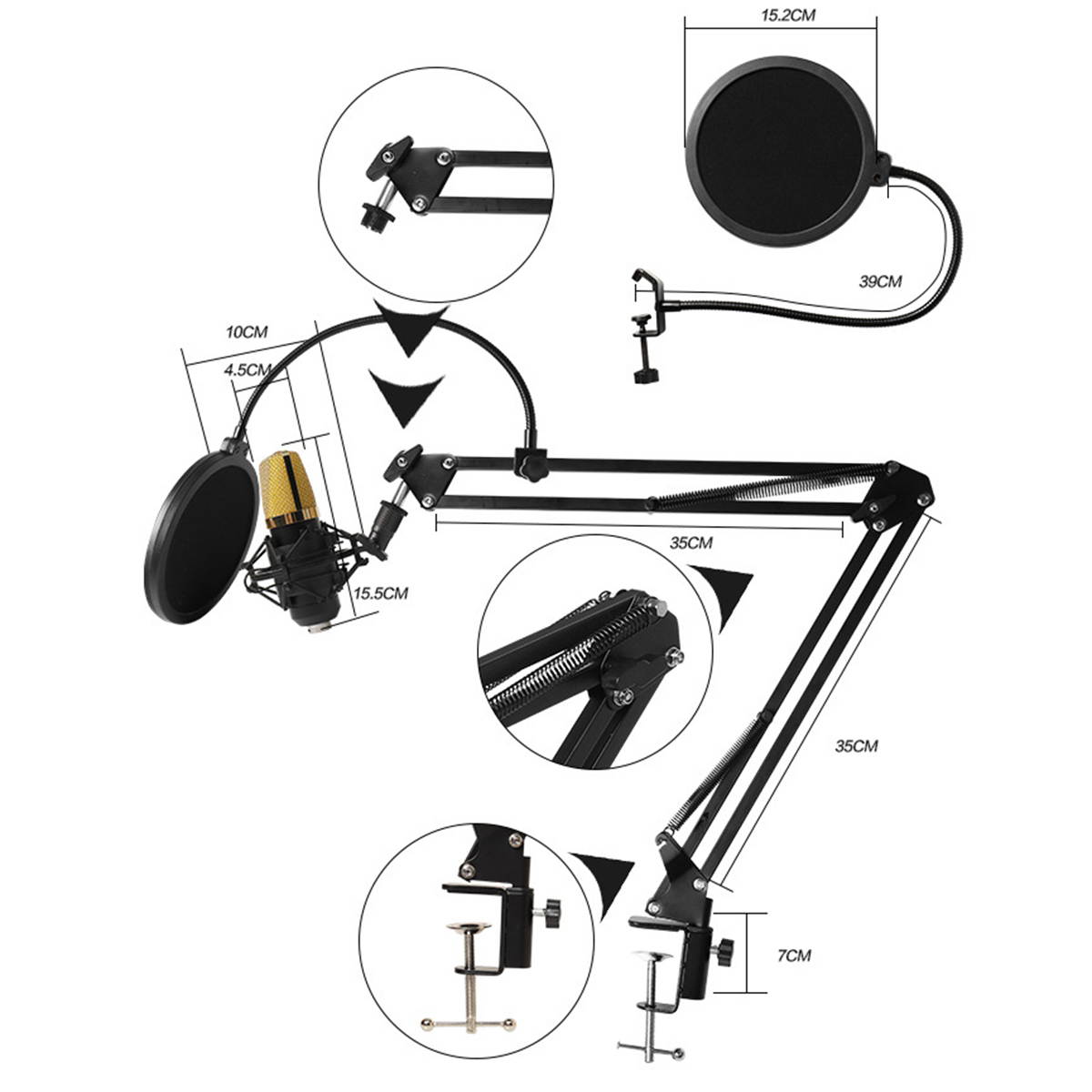 Capacitive Microphone Stand Set With Adjustable Mic Suspension Scissor Arm Mobile Phone Network Karaoke Condenser Recording Microphone