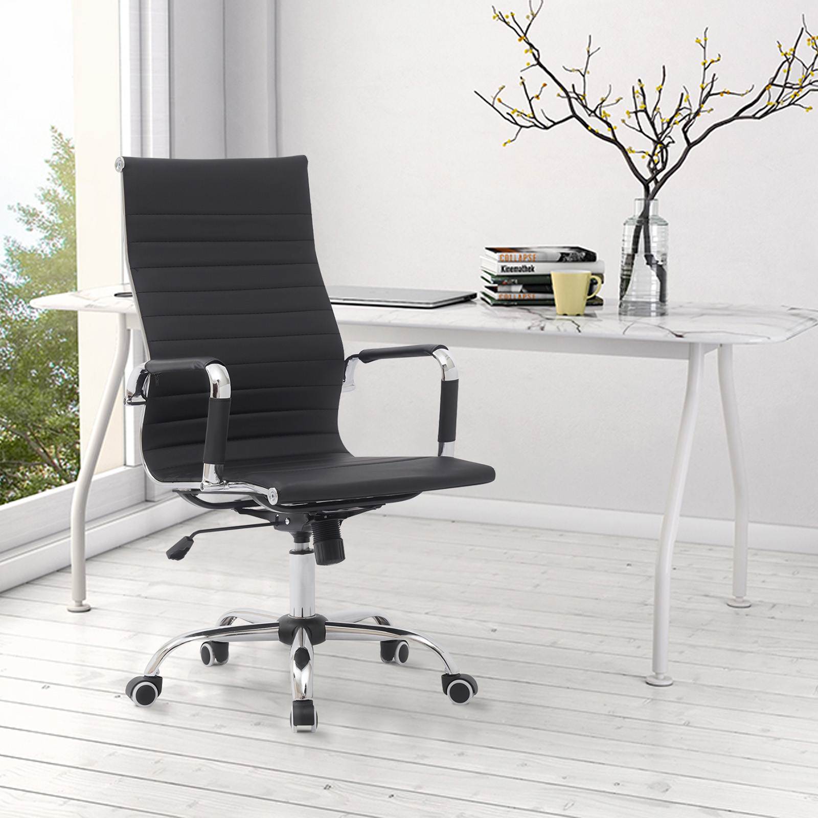 YOUTHUP Office Chair Functional Ergonomic Leather Office Chair Swivel Rolling Computer Desk Chair with Lumbar Support,Beige