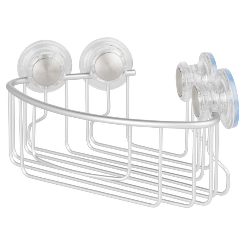Rustproof Aluminum Turn-N-Lock Suction Bathroom Shower Corner Basket Silver - iDESIGN