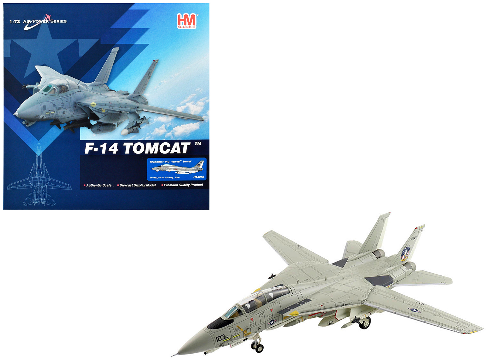 Grumman F-14B Tomcat Fighter Aircraft "VF-103 Jolly Rogers USS George Washington" (2000) United States Navy "Air Power Series" 1/72 Diecast Model by Hobby Master