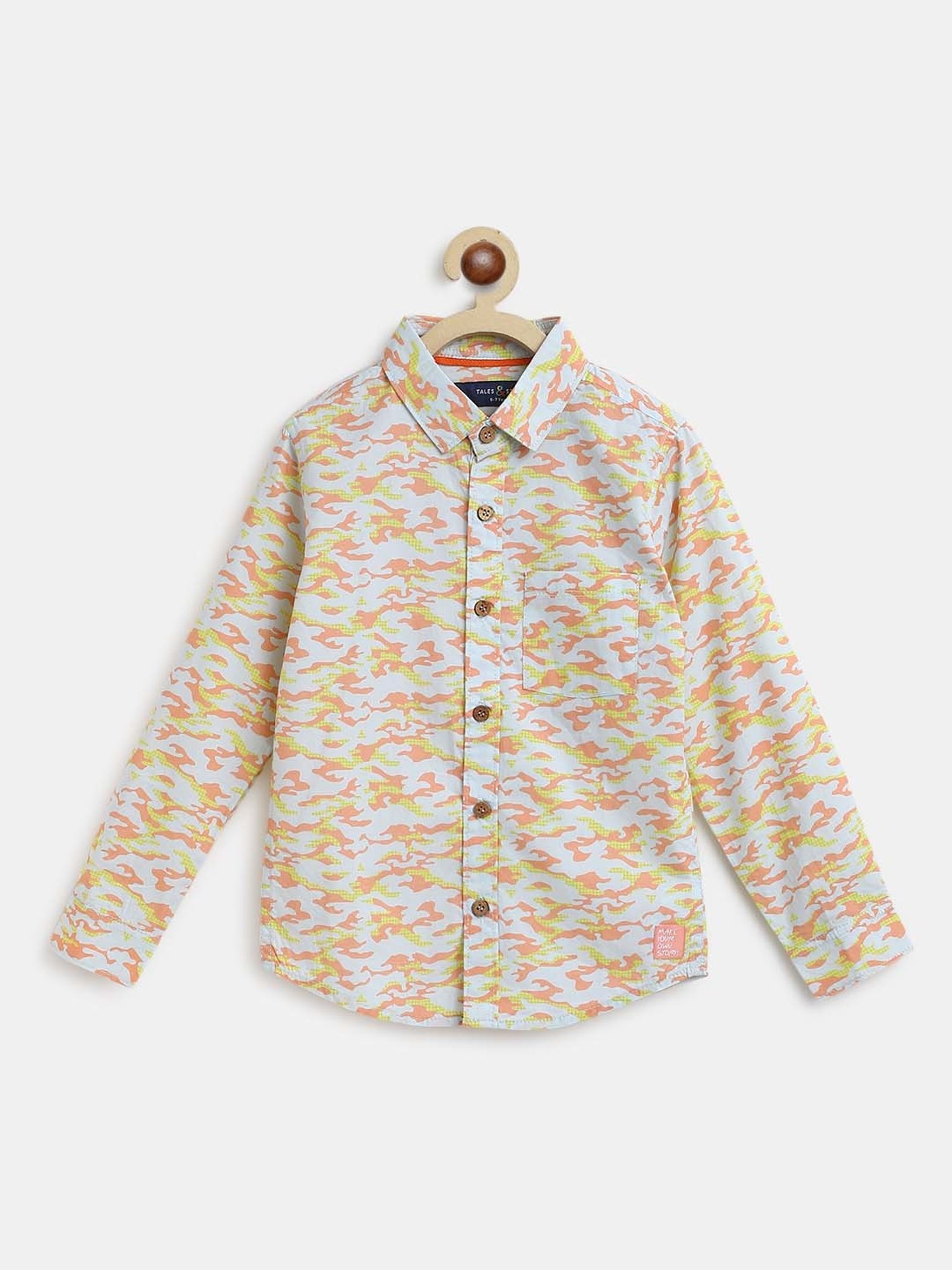 Tales & Stories Kids Blue & Peach Cotton Printed Full Sleeves Shirt
