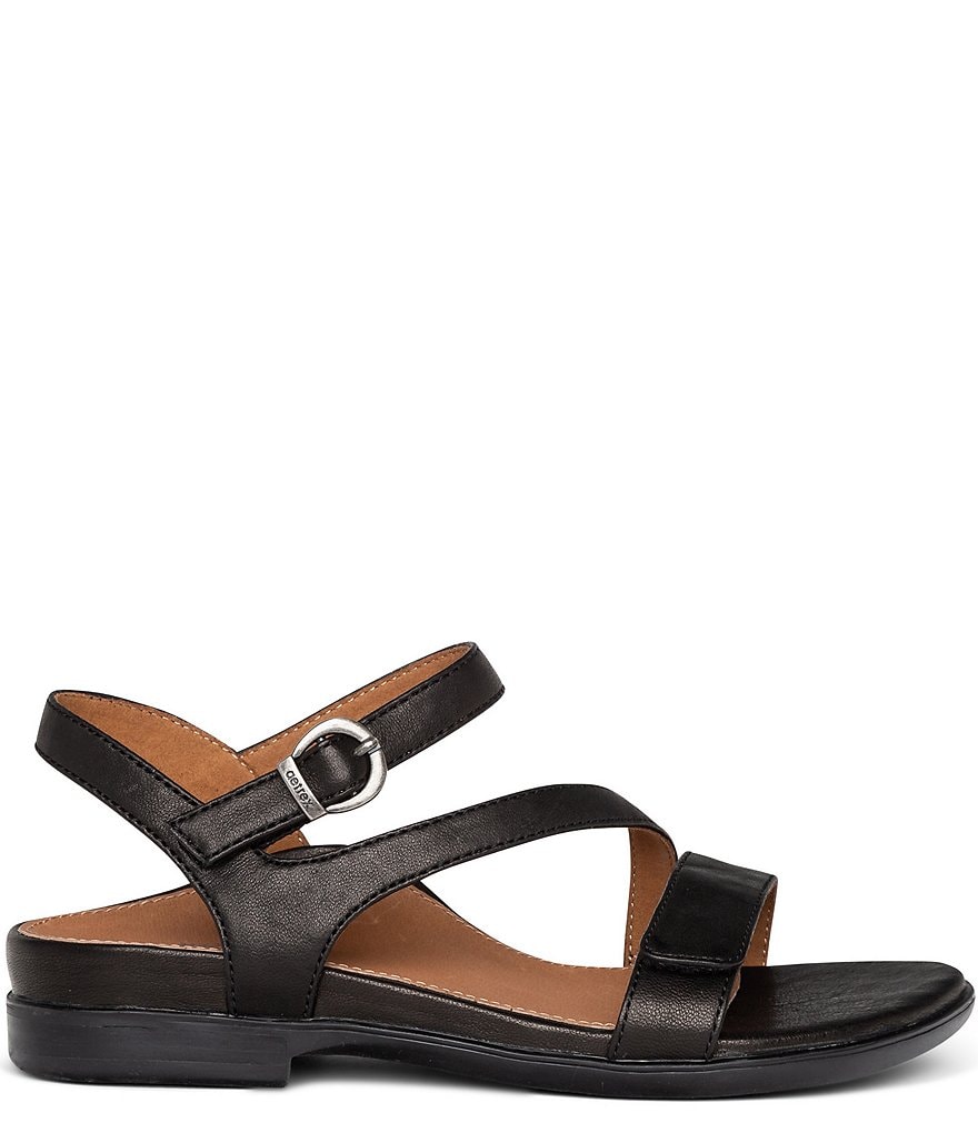 Aetrex Tia Leather Buckle Detail Strappy Sandals