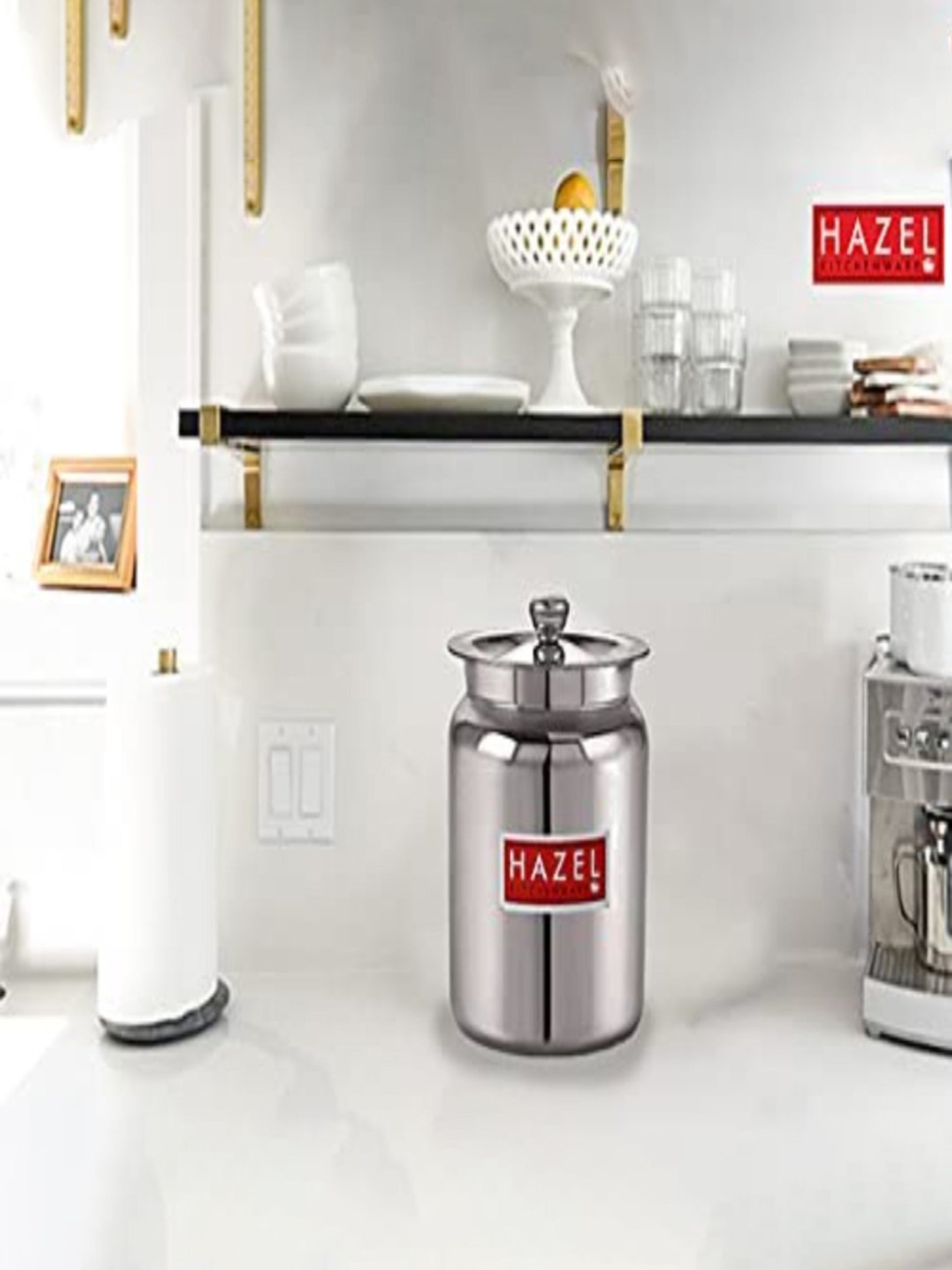 HAZEL Silver Stainless Steel Oil or Ghee Storage Container (0.6 L)