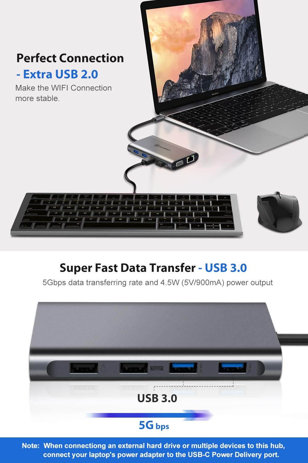 YXwin USB C Hub, 5-in-1 USB C Adapter, with 4K USB C to HDMI, SD/TF Card Reader, 2 USB 3.0 Ports, for MacBook Pro 2016/2017/2018, Chromebook, Xps, and More