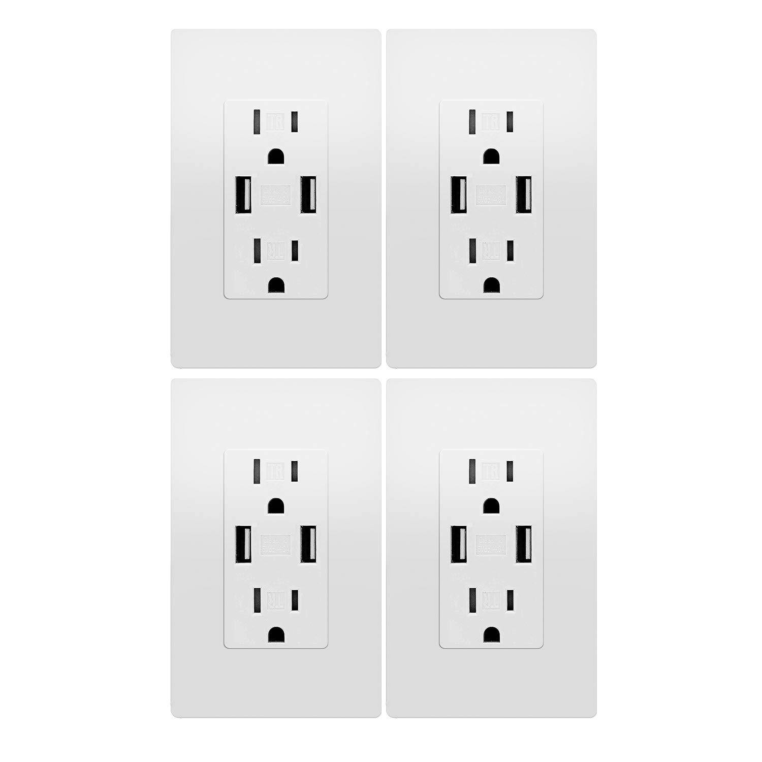 Outlet with USB, High Speed Charger 4.2A Charging Capability, Child Proof Safety Duplex Receptacle 15 Amp, Tamper Resistant Wall Socket Plate Included UL Listed MICMI, 4.2A USB outlet 4pack
